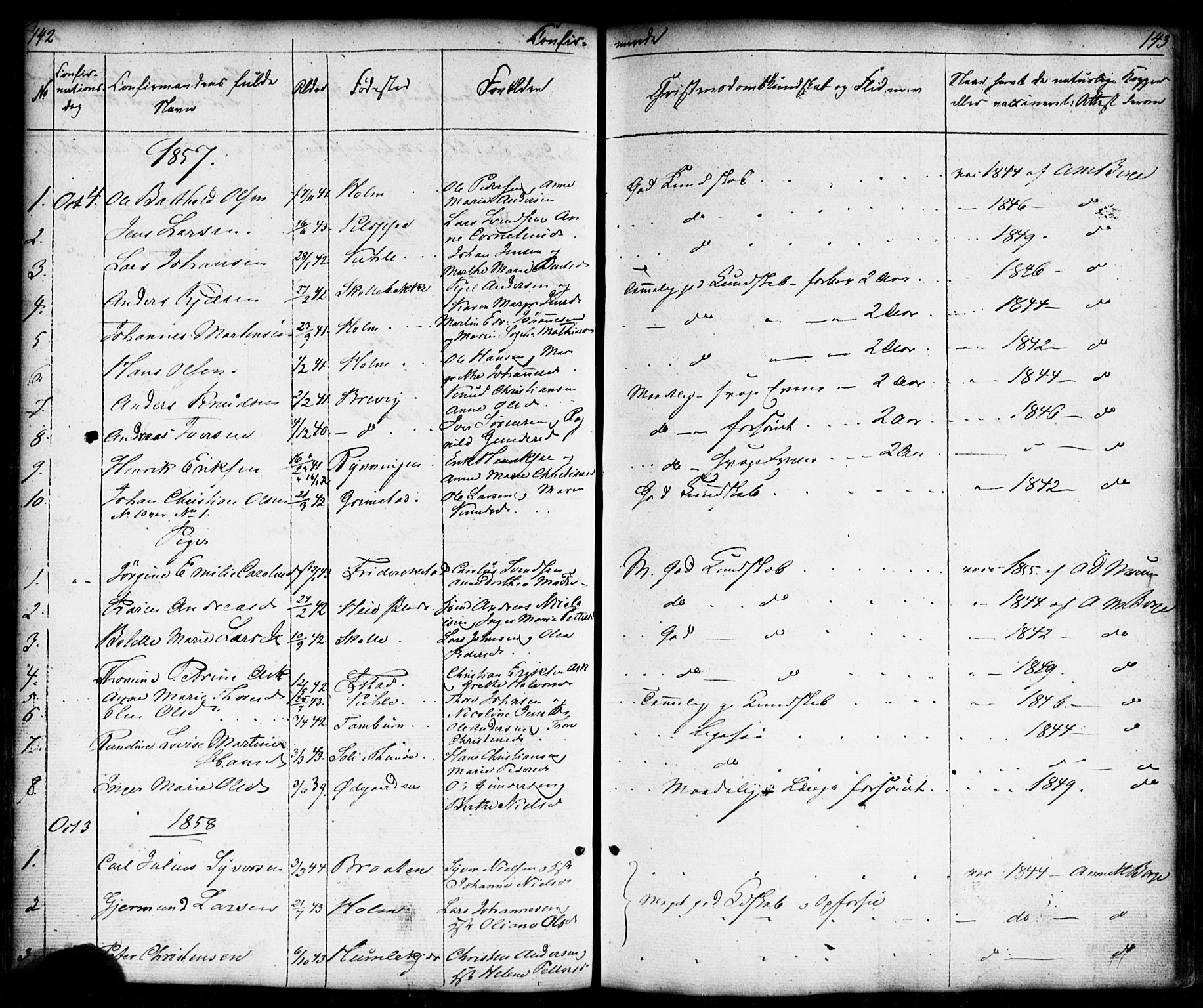 Borge prestekontor Kirkebøker, AV/SAO-A-10903/F/Fb/L0002: Parish register (official) no. II 2, 1853-1877, p. 142-143