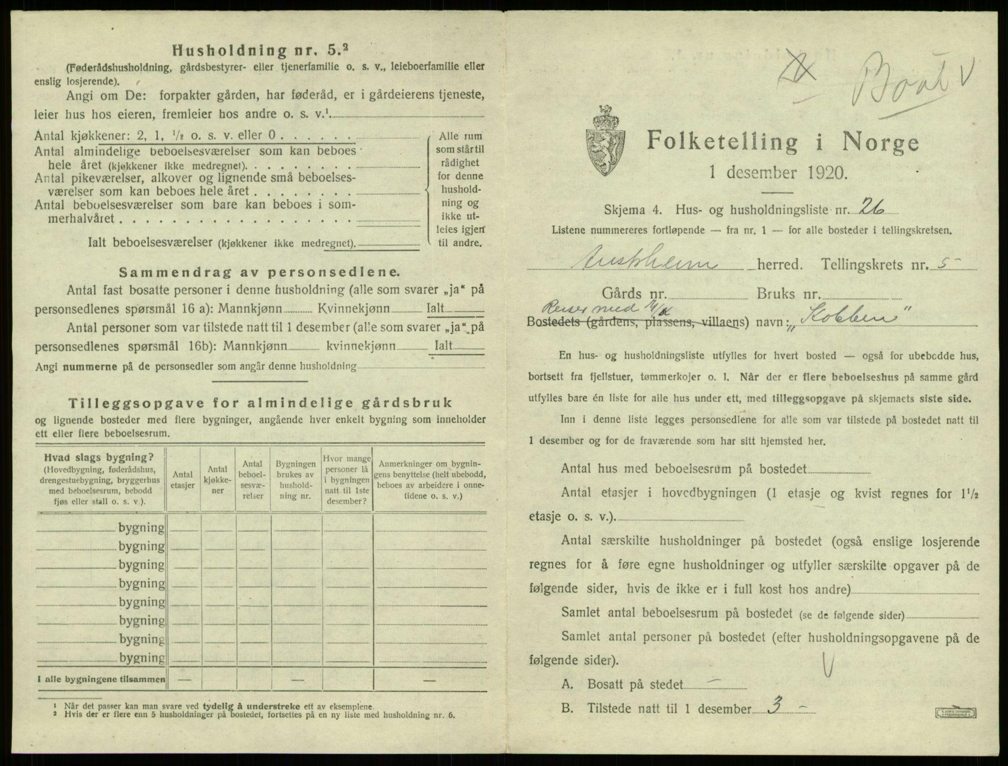 SAB, 1920 census for Austrheim, 1920, p. 289