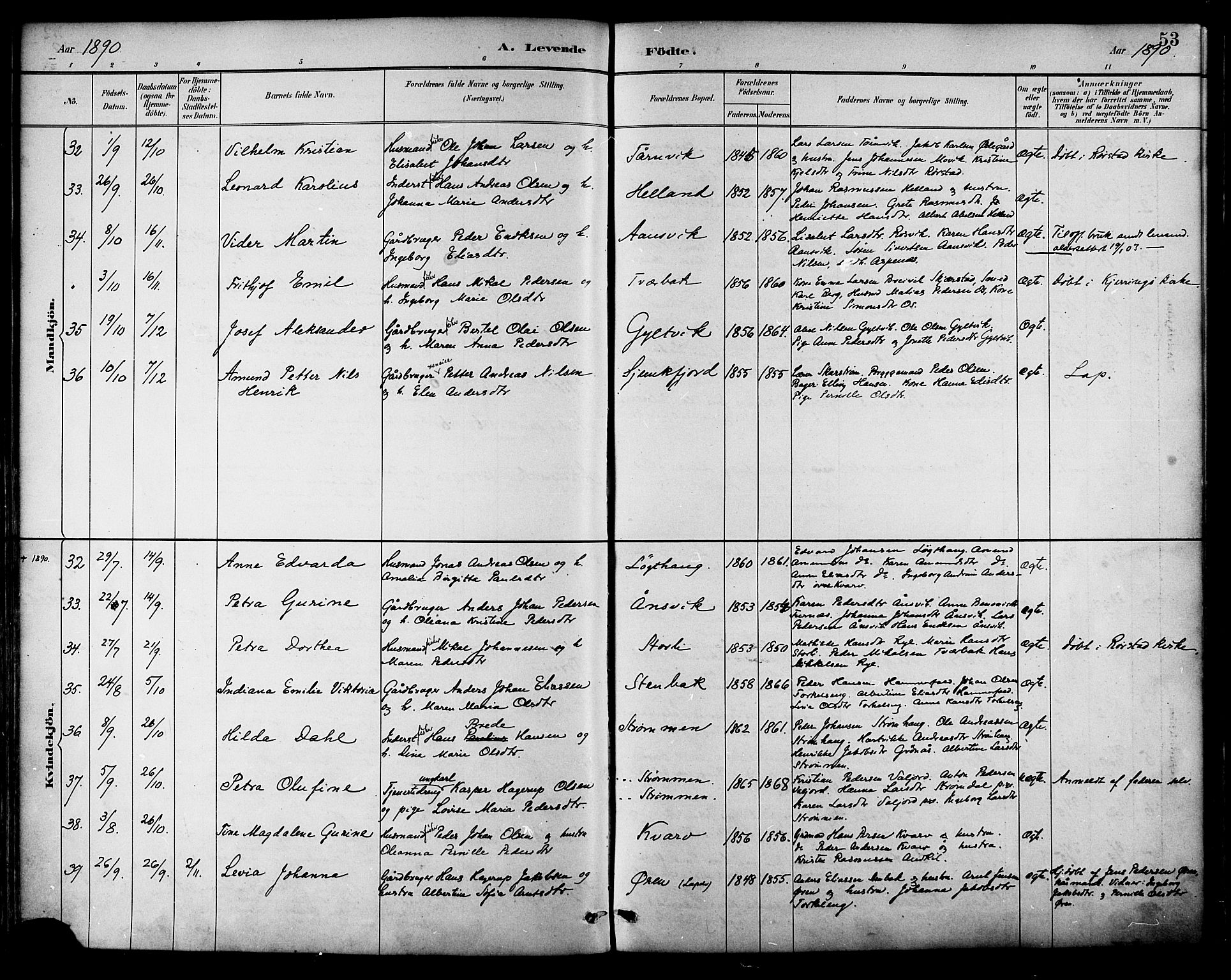 Ministerialprotokoller, klokkerbøker og fødselsregistre - Nordland, SAT/A-1459/854/L0777: Parish register (official) no. 854A01 /1, 1883-1891, p. 53