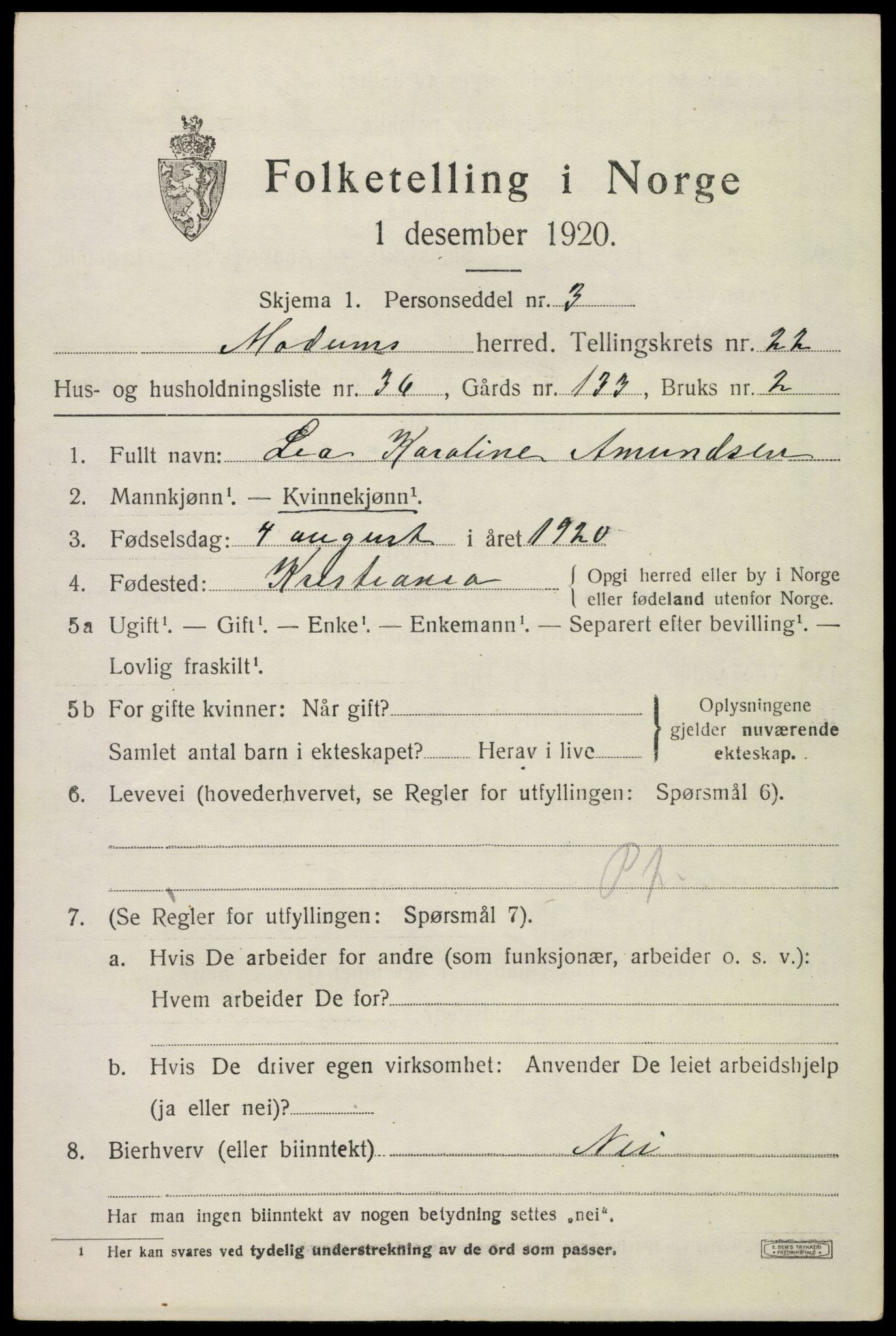 SAKO, 1920 census for Modum, 1920, p. 23403