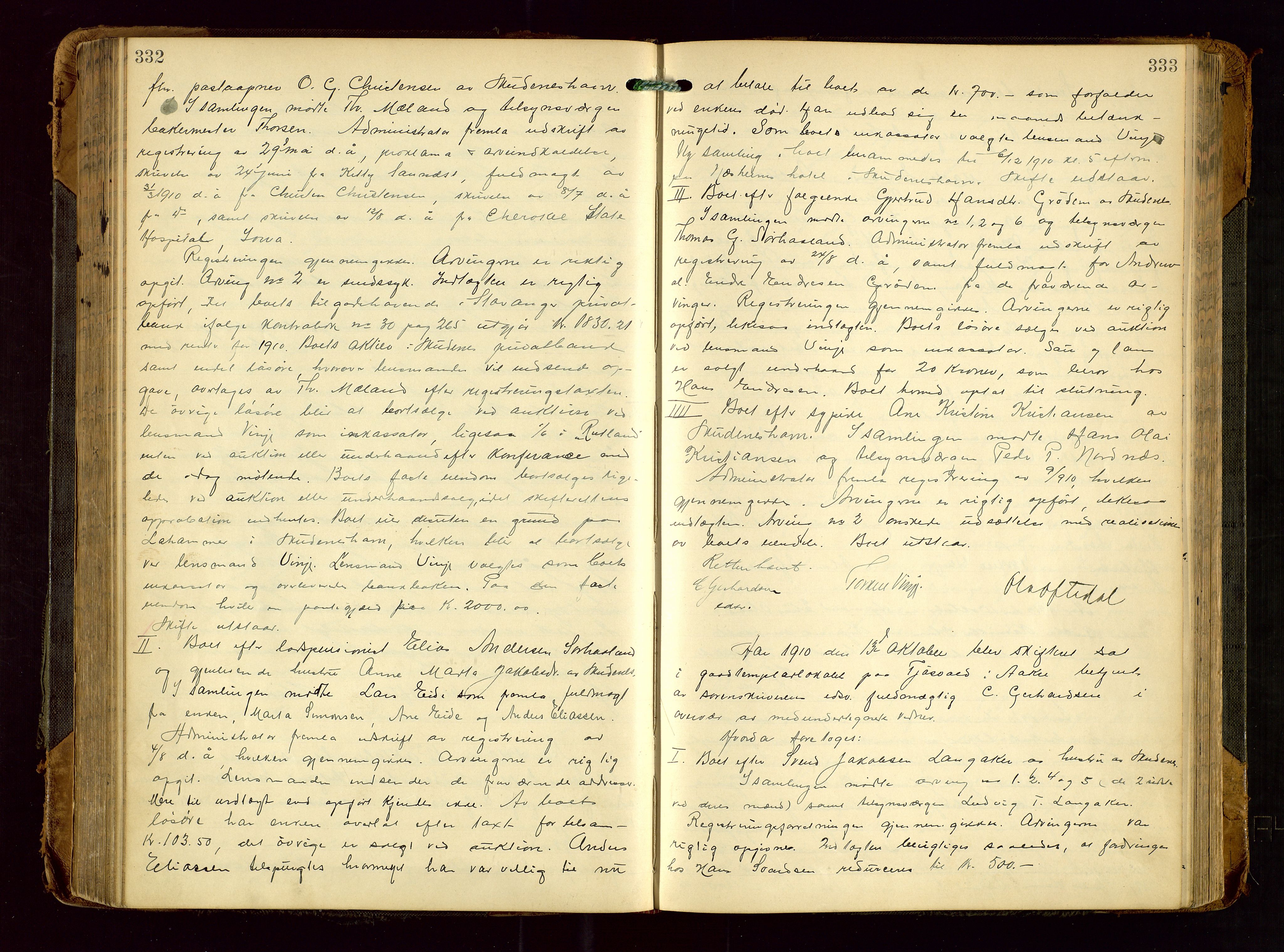 Karmsund sorenskriveri, AV/SAST-A-100311/01/IV/IVDB/L0013: SKIFTEPROTOKOLL SKUDENES, AVALDSNES, 1904-1920, p. 332-333