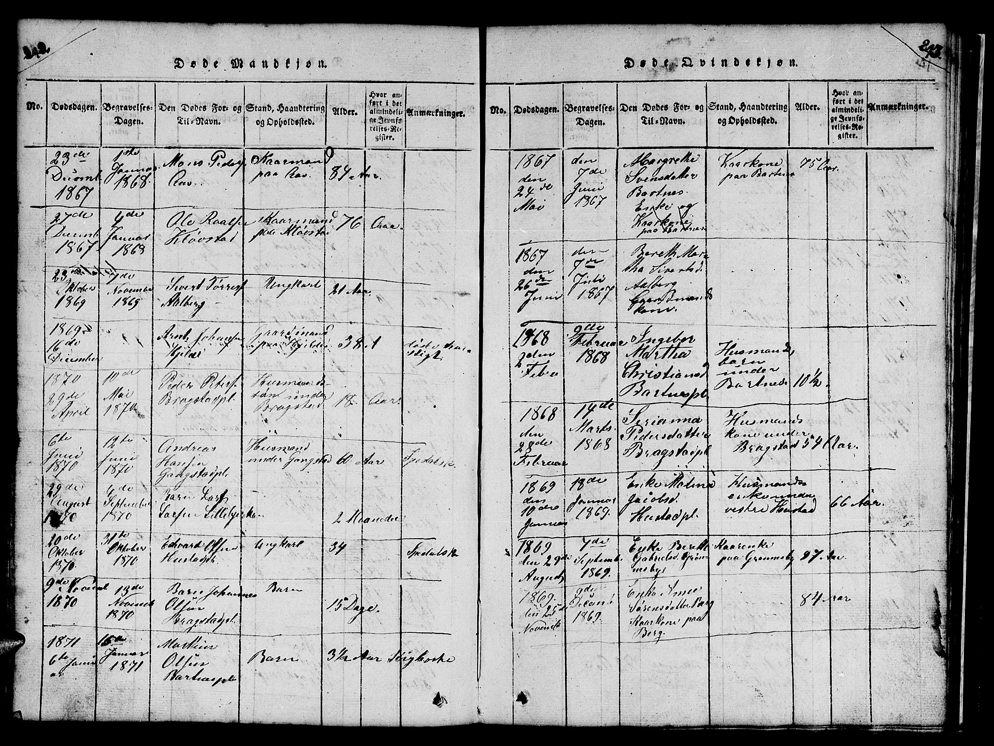 Ministerialprotokoller, klokkerbøker og fødselsregistre - Nord-Trøndelag, SAT/A-1458/732/L0317: Parish register (copy) no. 732C01, 1816-1881, p. 242-243