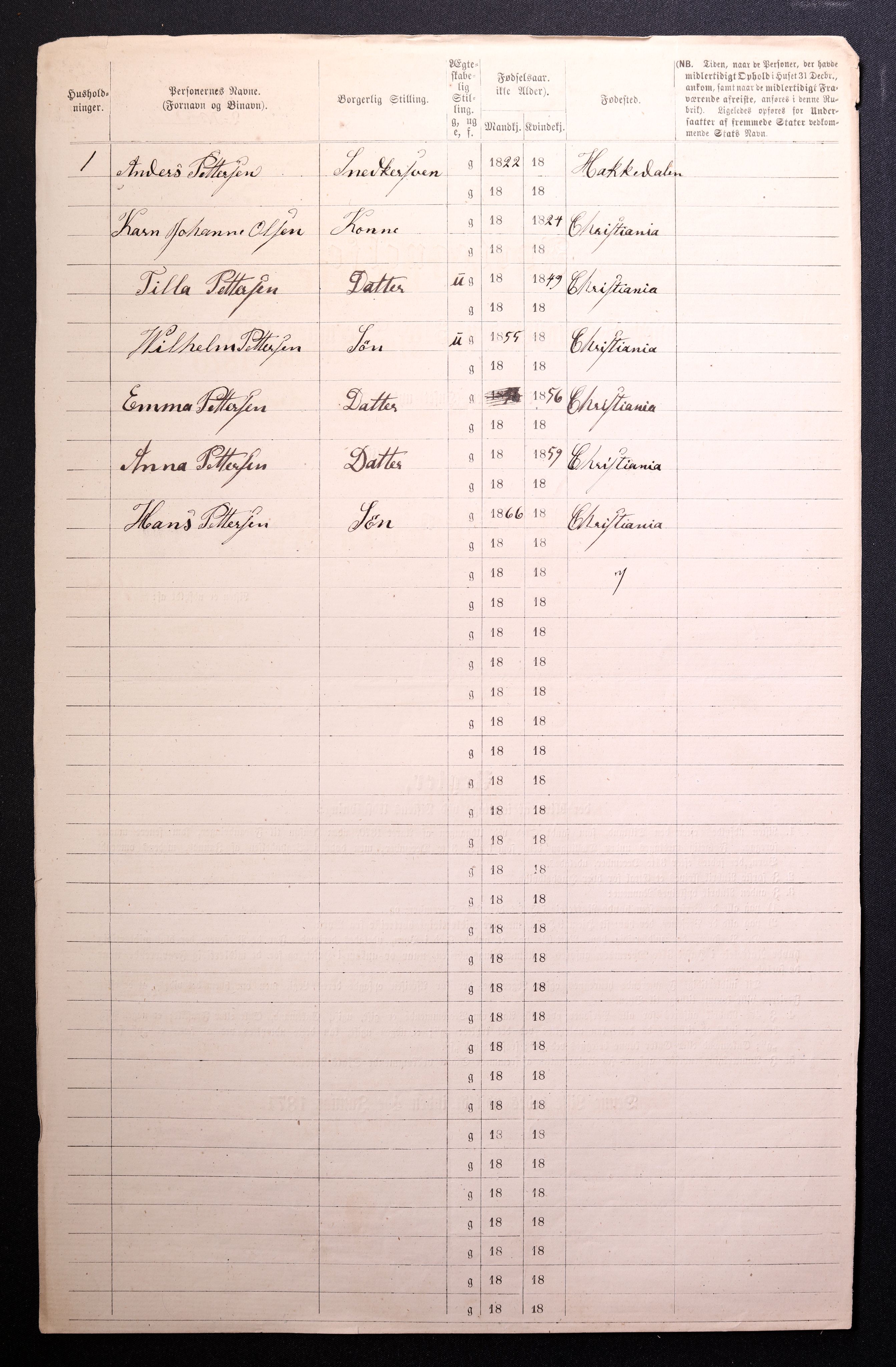 RA, 1870 census for 0301 Kristiania, 1870, p. 1729