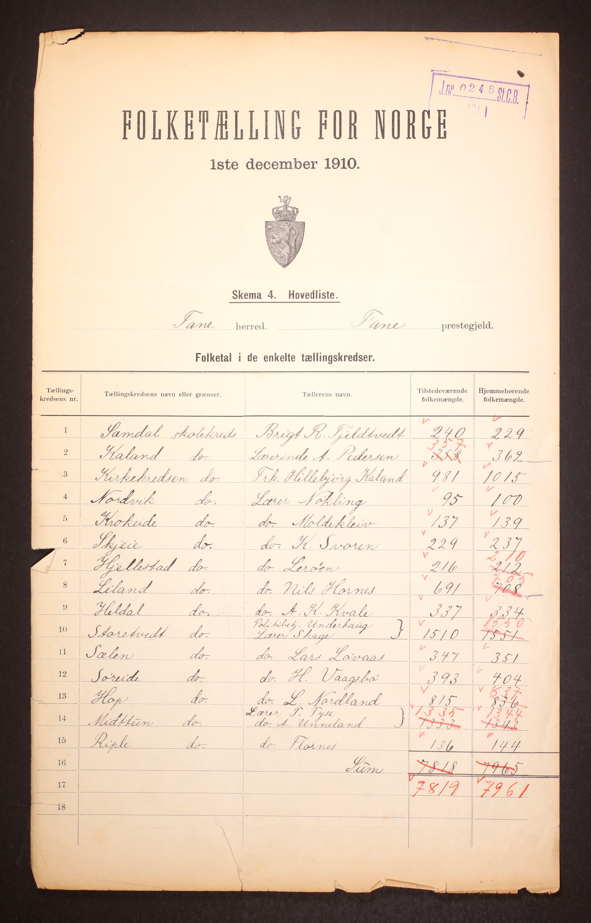 RA, 1910 census for Fana, 1910, p. 2