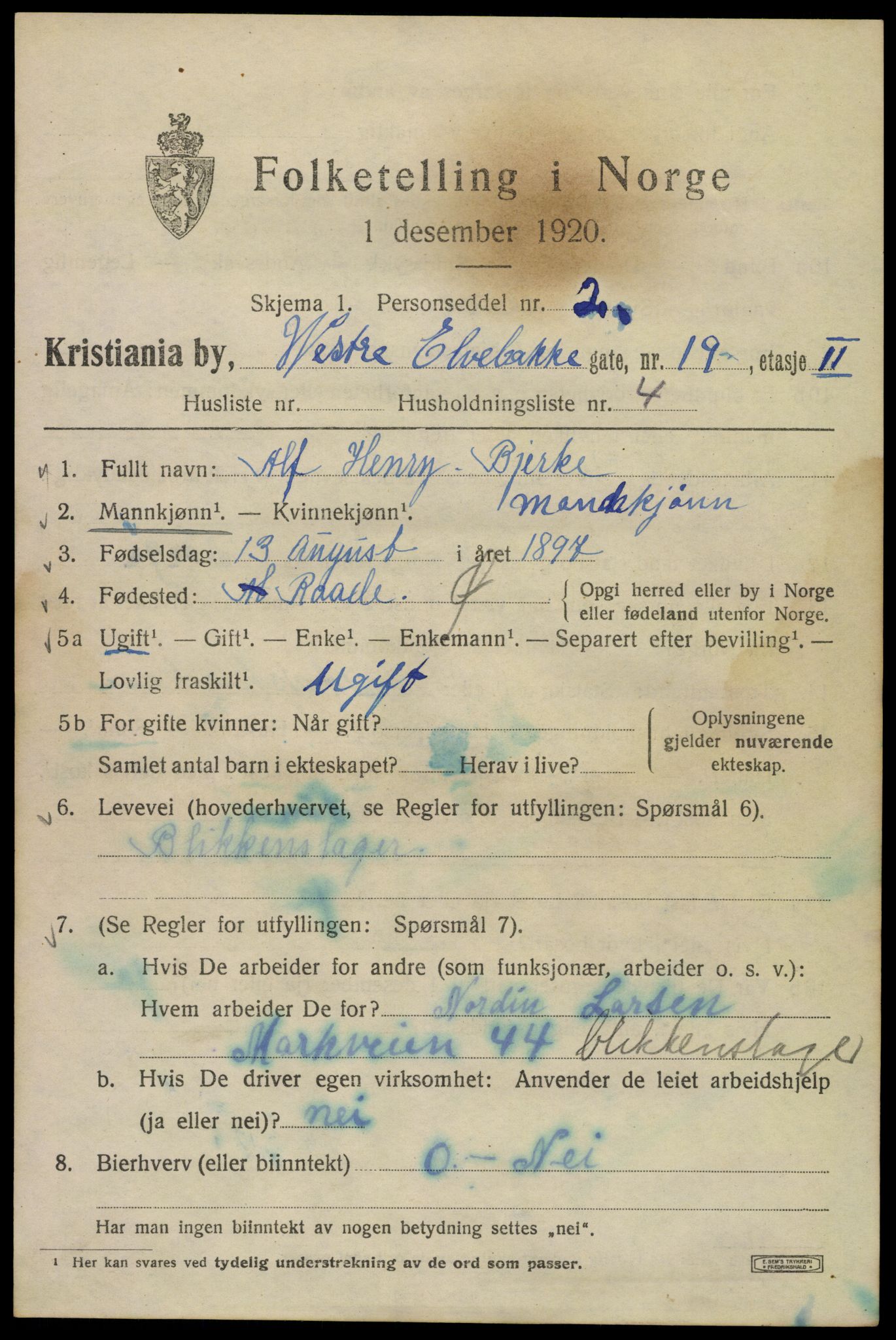 SAO, 1920 census for Kristiania, 1920, p. 632111