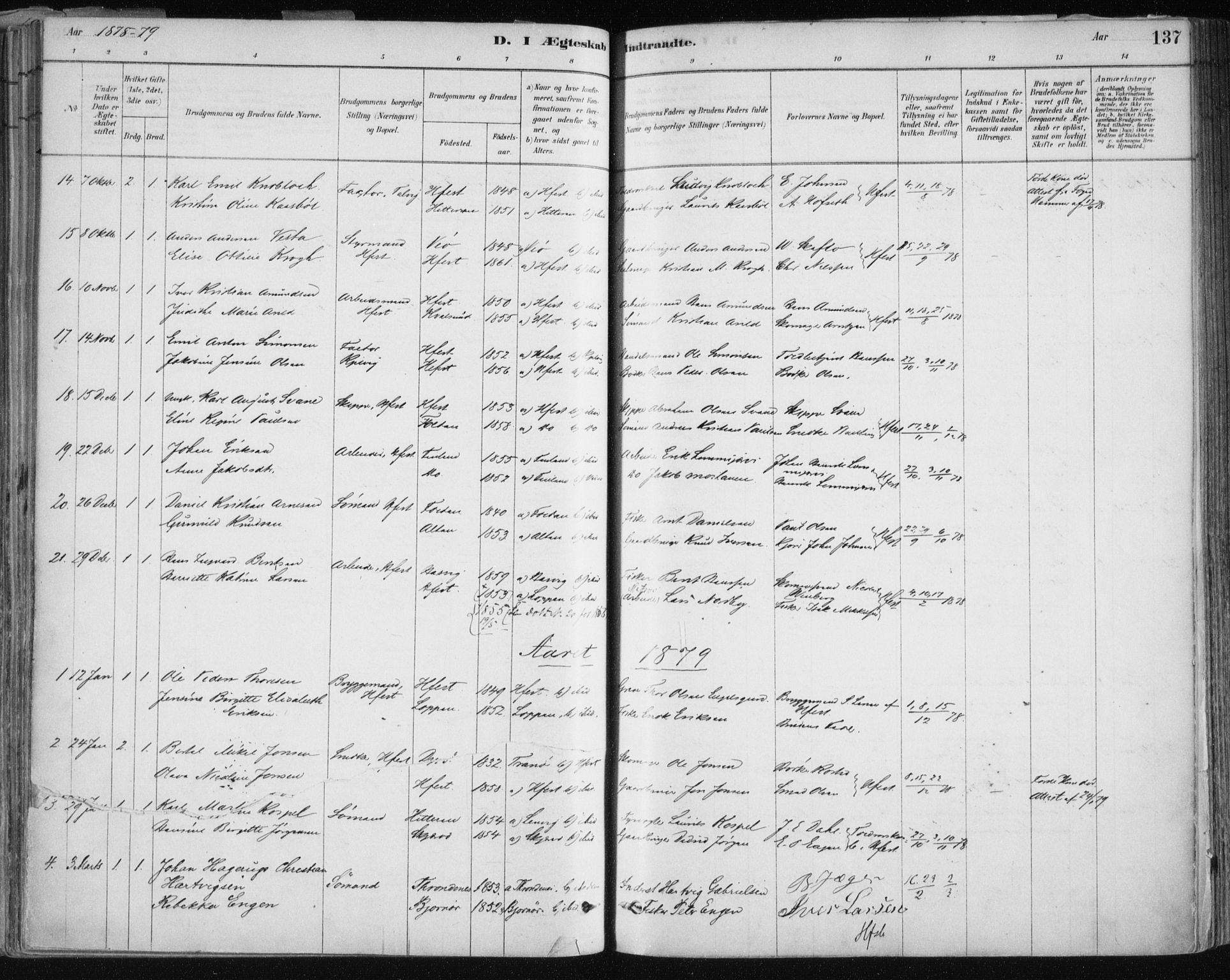 Hammerfest sokneprestkontor, SATØ/S-1347/H/Ha/L0008.kirke: Parish register (official) no. 8, 1878-1889, p. 137