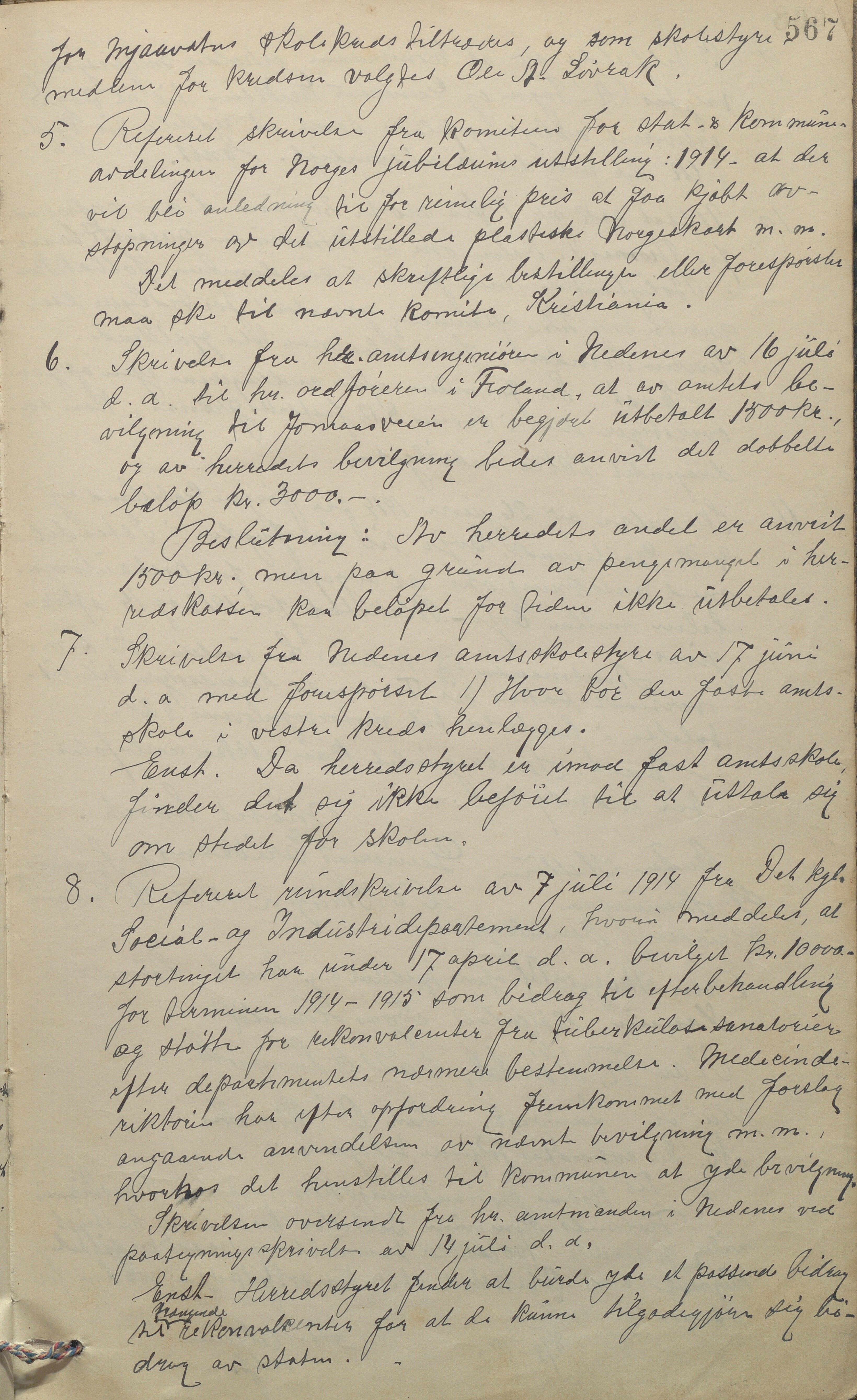 Froland kommune, Formannskap og Kommunestyre, AAKS/KA0919-120/A_1/L0004: Forhandlingsprotokoll , 1897-1914, p. 567