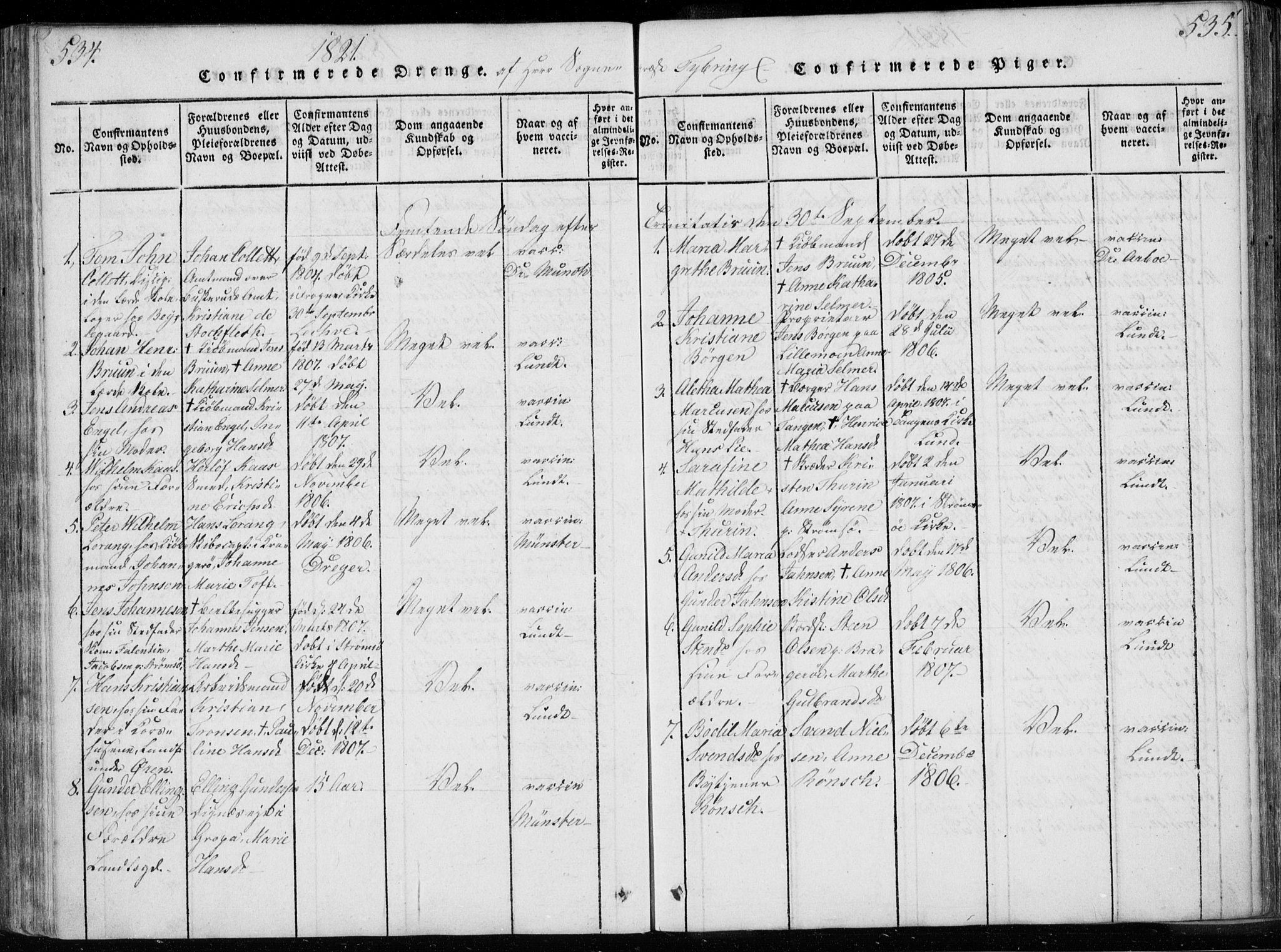 Bragernes kirkebøker, SAKO/A-6/F/Fa/L0007: Parish register (official) no. I 7, 1815-1829, p. 534-535