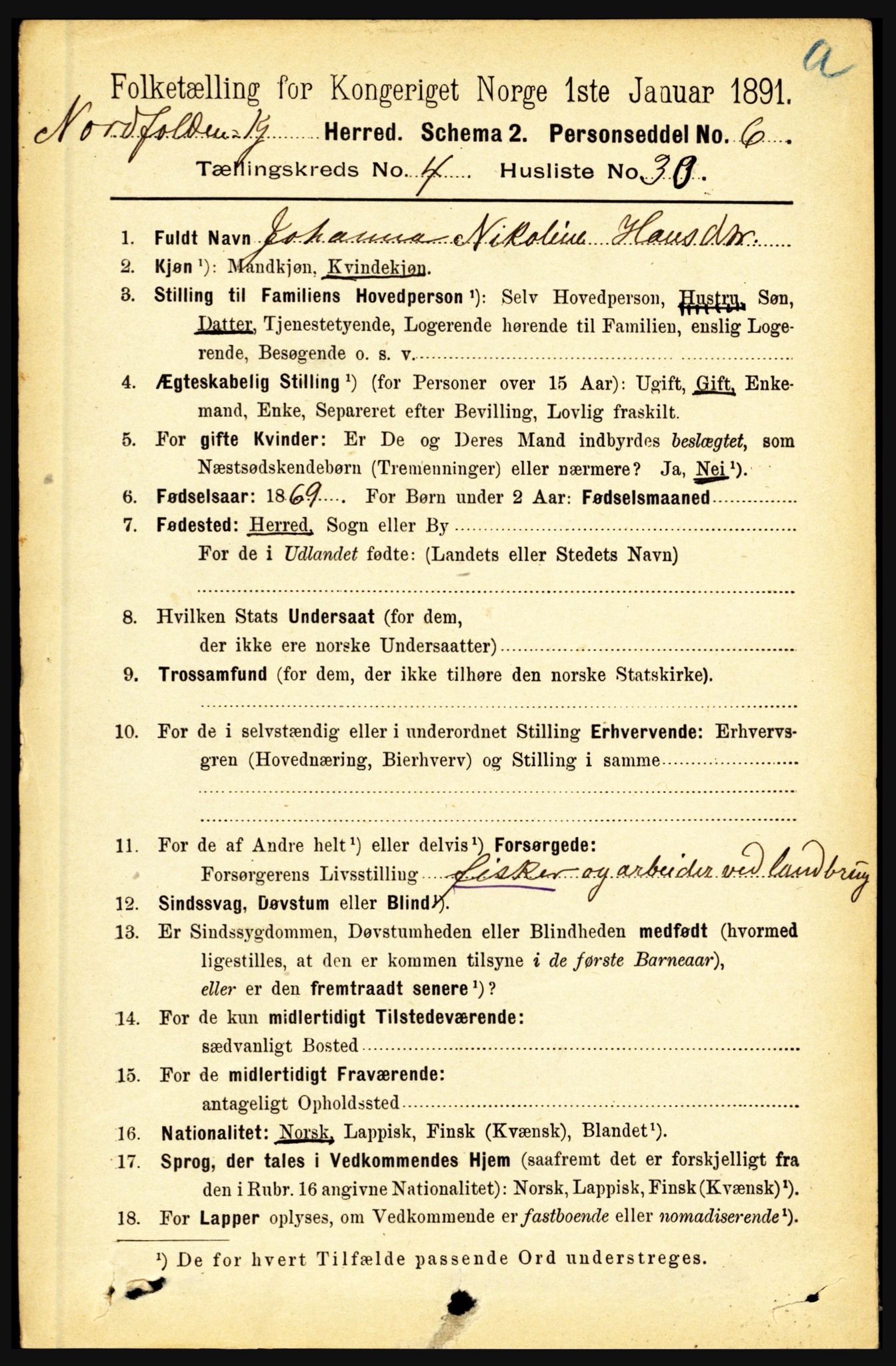 RA, 1891 census for 1846 Nordfold-Kjerringøy, 1891, p. 1124