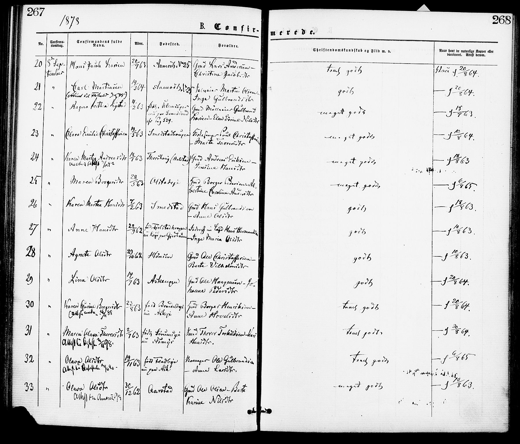 Gjerdrum prestekontor Kirkebøker, AV/SAO-A-10412b/F/Fa/L0008: Parish register (official) no. I 8, 1867-1880, p. 267-268