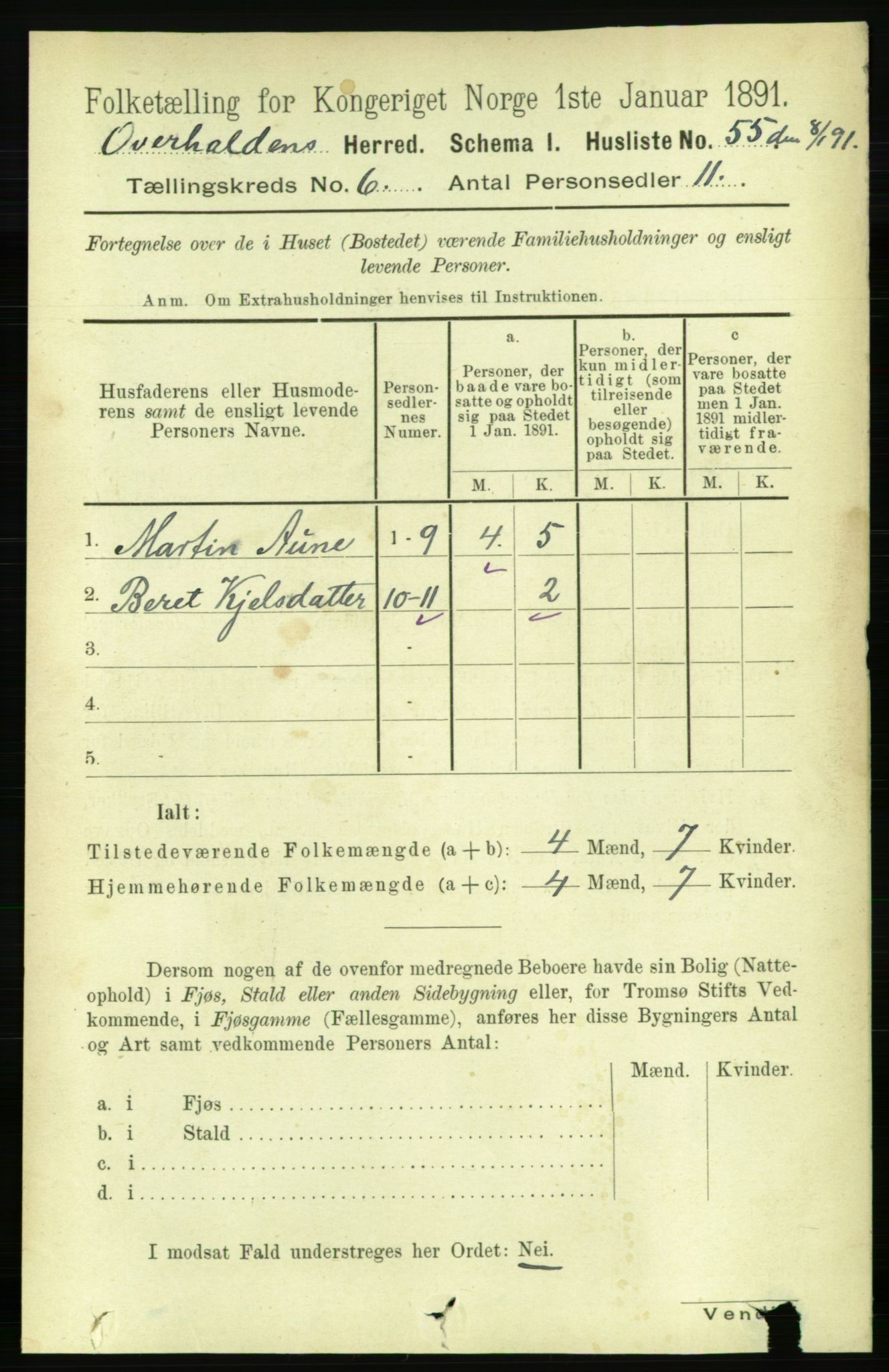 RA, 1891 census for 1744 Overhalla, 1891, p. 2162