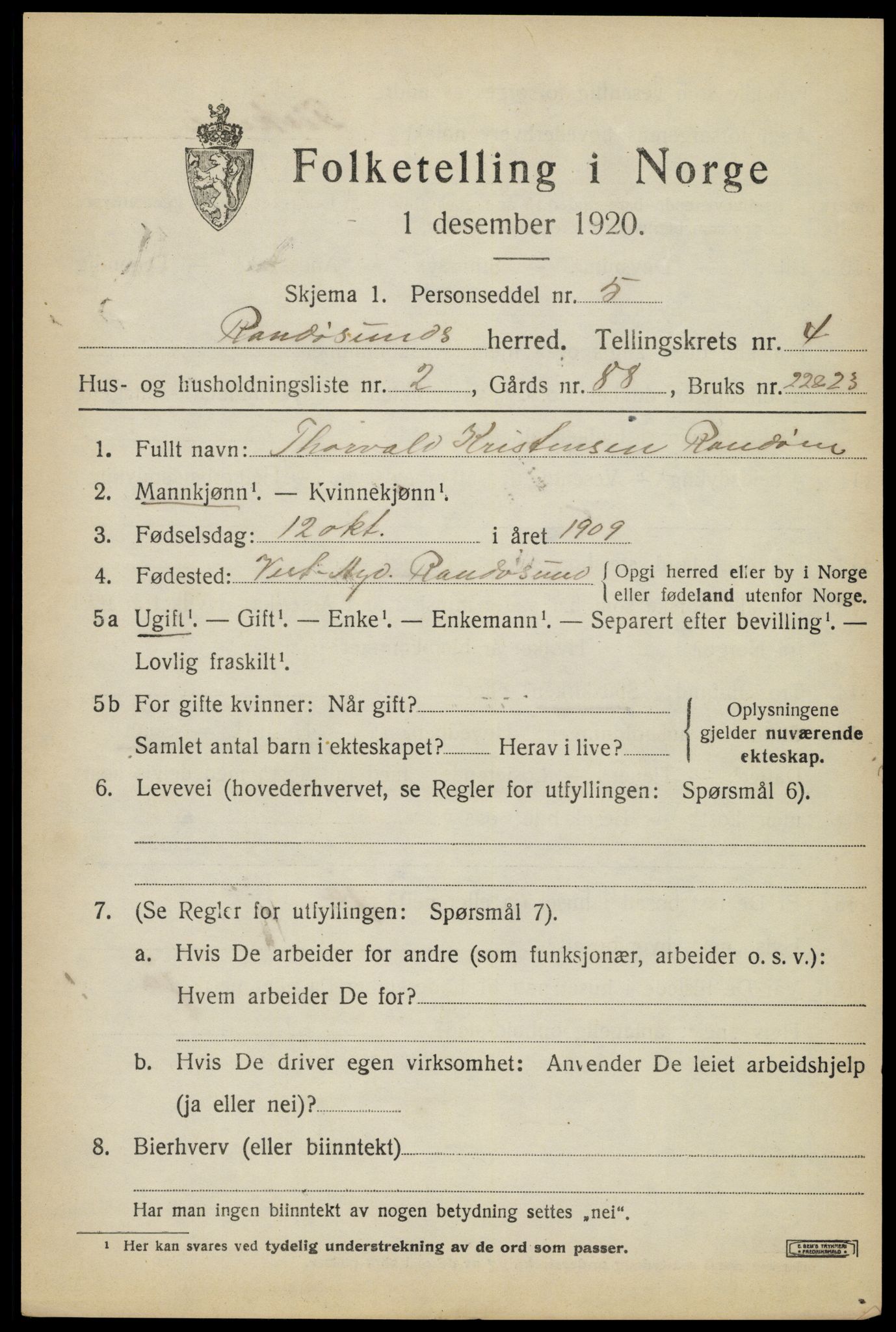 SAK, 1920 census for Randesund, 1920, p. 1804