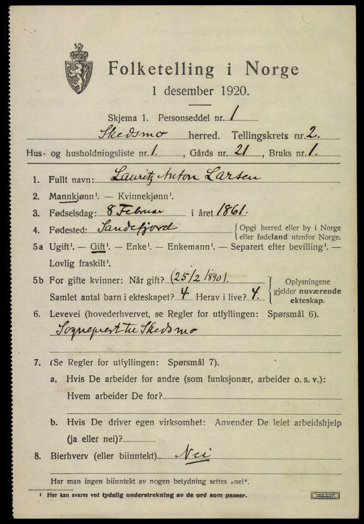 SAO, 1920 census for Skedsmo, 1920, p. 2475