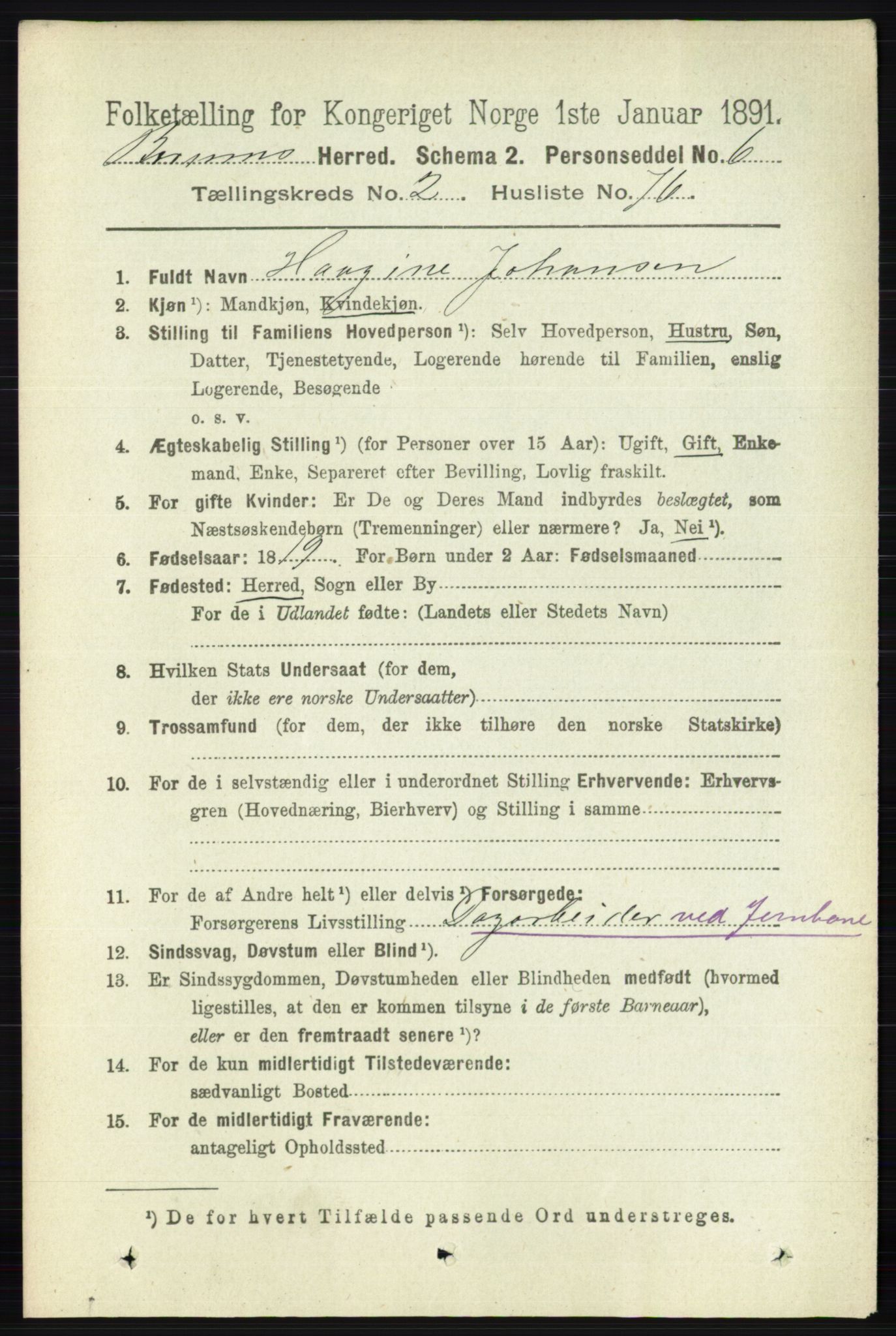 RA, 1891 census for 0219 Bærum, 1891, p. 1608