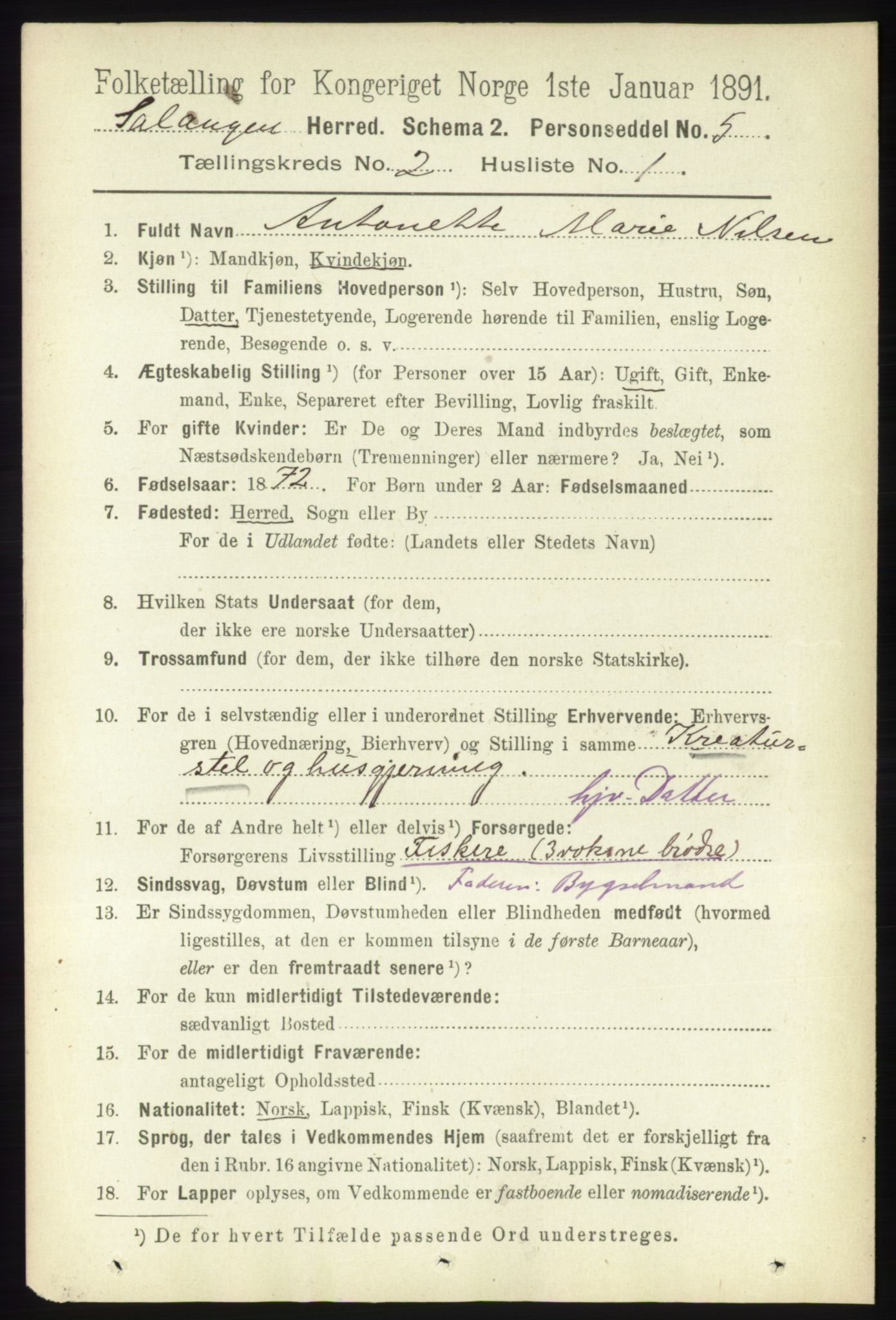 RA, 1891 census for 1921 Salangen, 1891, p. 557