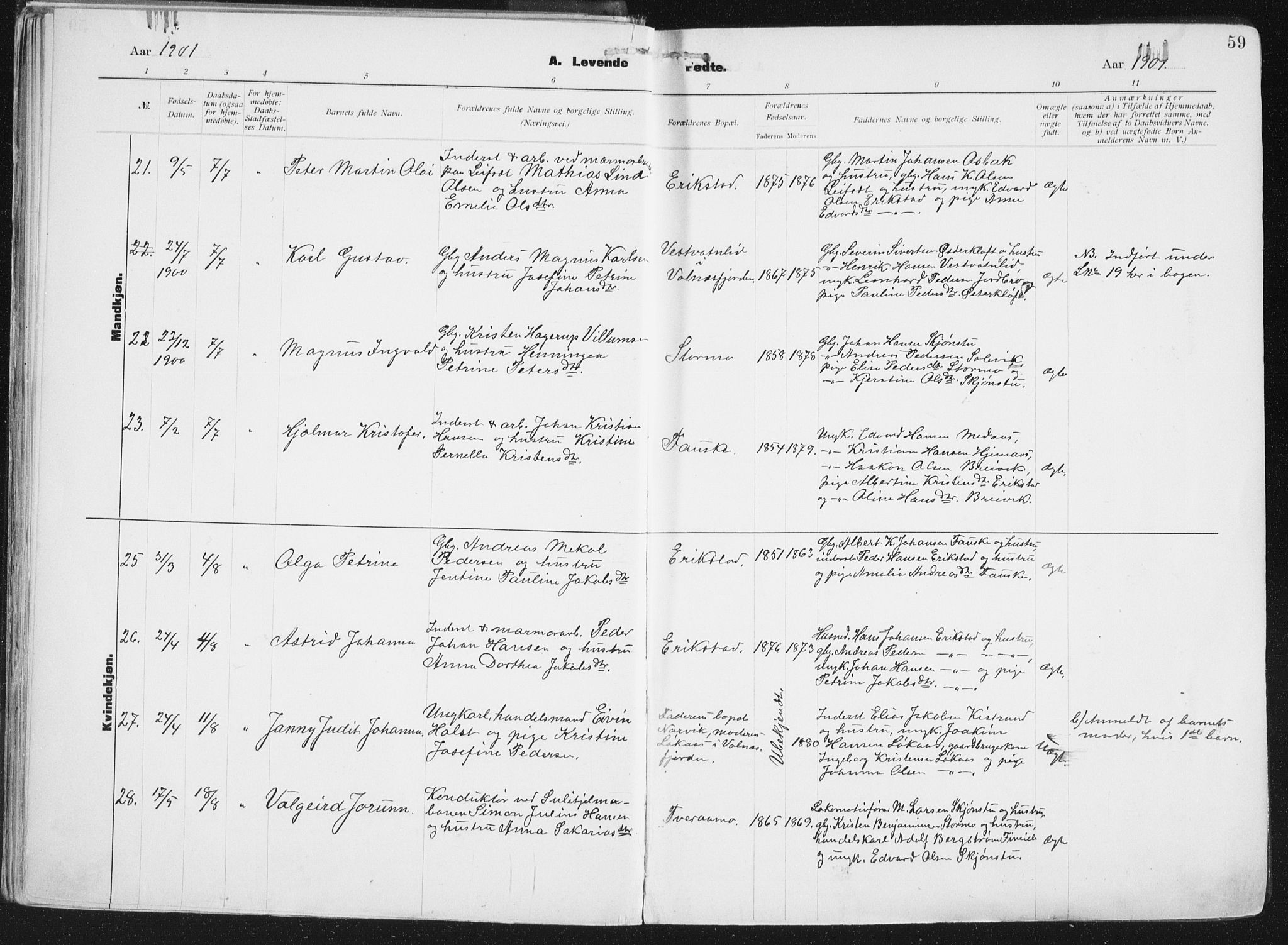 Ministerialprotokoller, klokkerbøker og fødselsregistre - Nordland, AV/SAT-A-1459/849/L0696: Parish register (official) no. 849A08, 1898-1910, p. 59