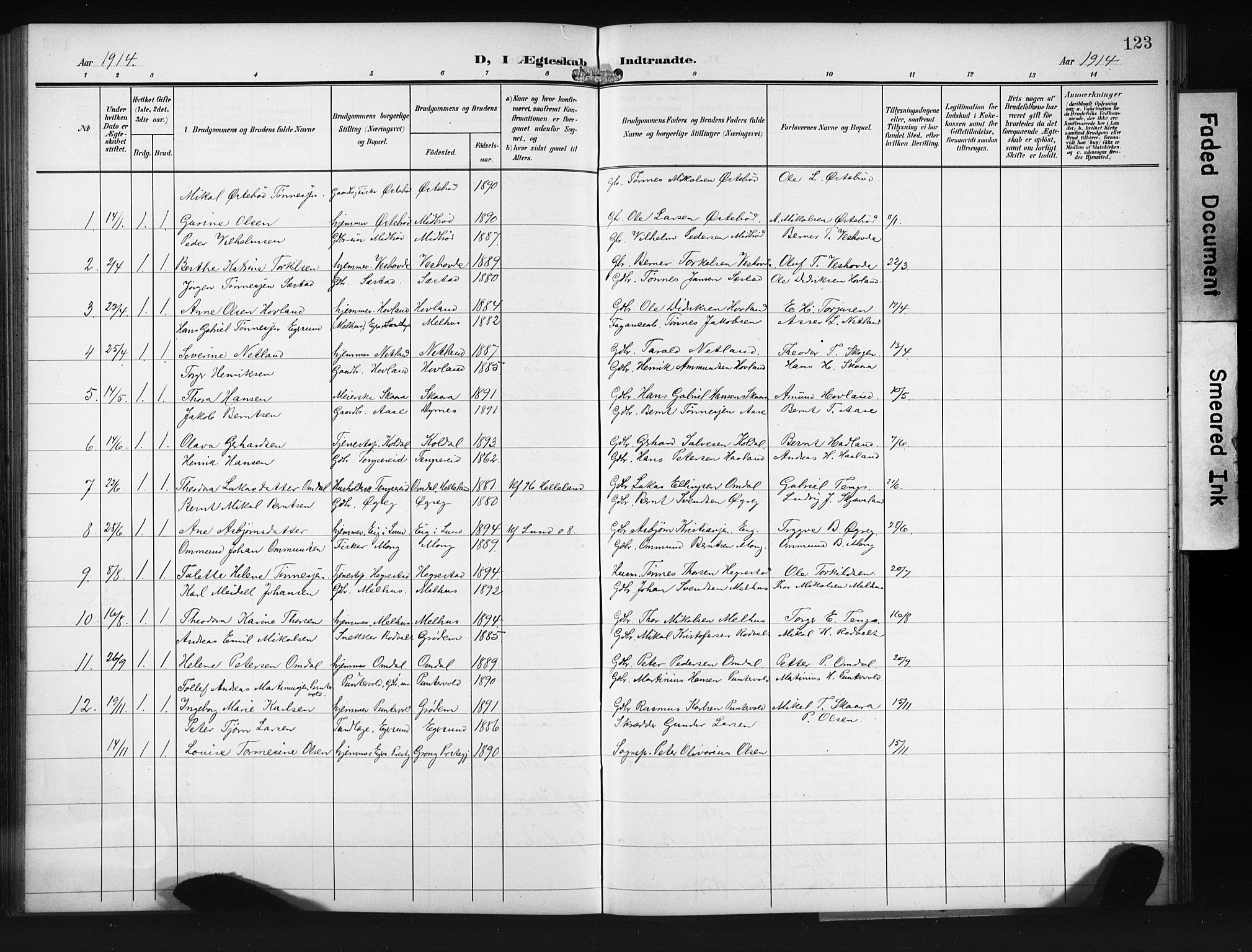 Eigersund sokneprestkontor, AV/SAST-A-101807/001/30/30BB/L0011: Parish register (copy) no. B 11, 1908-1930, p. 123