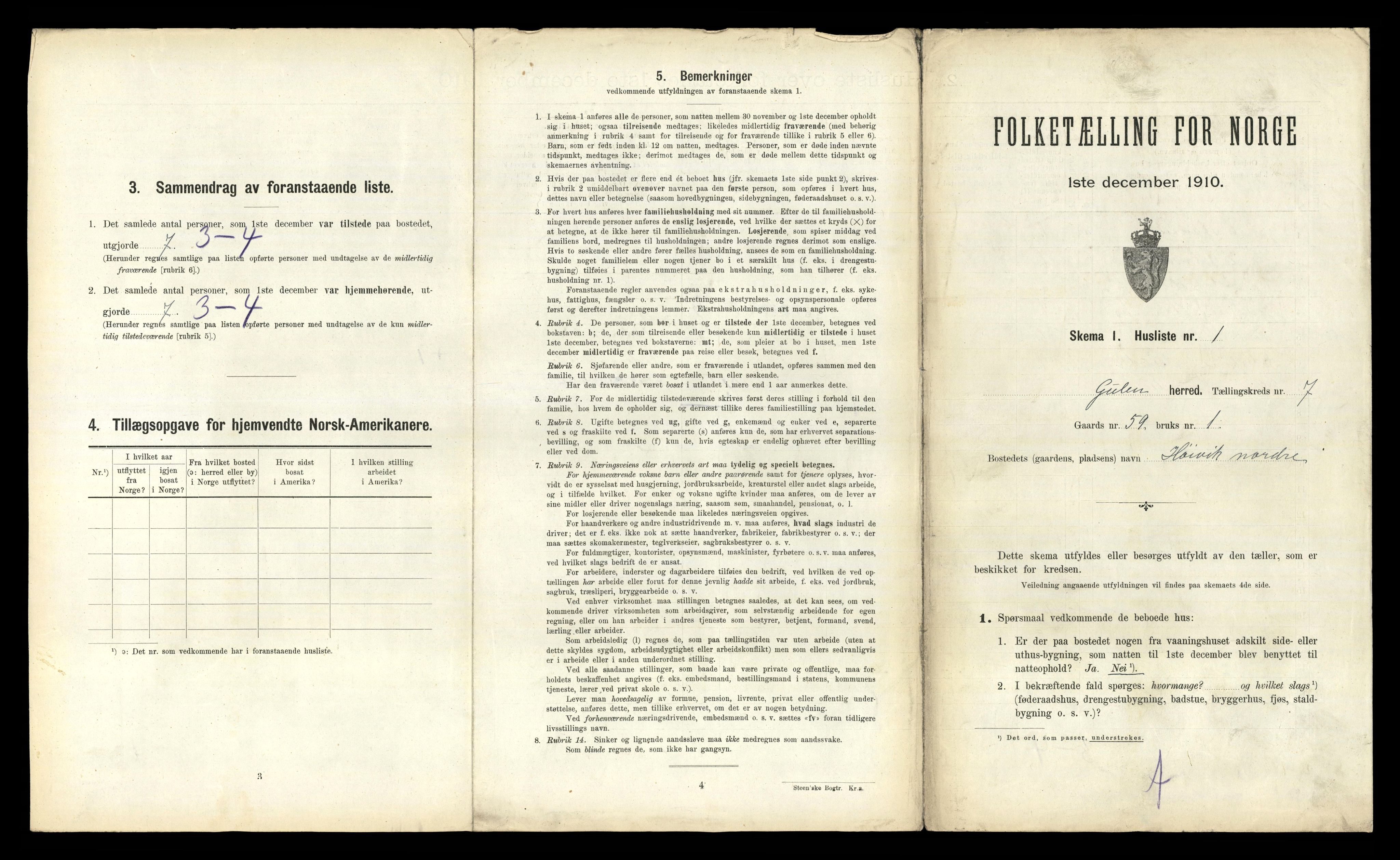 RA, 1910 census for Gulen, 1910, p. 608