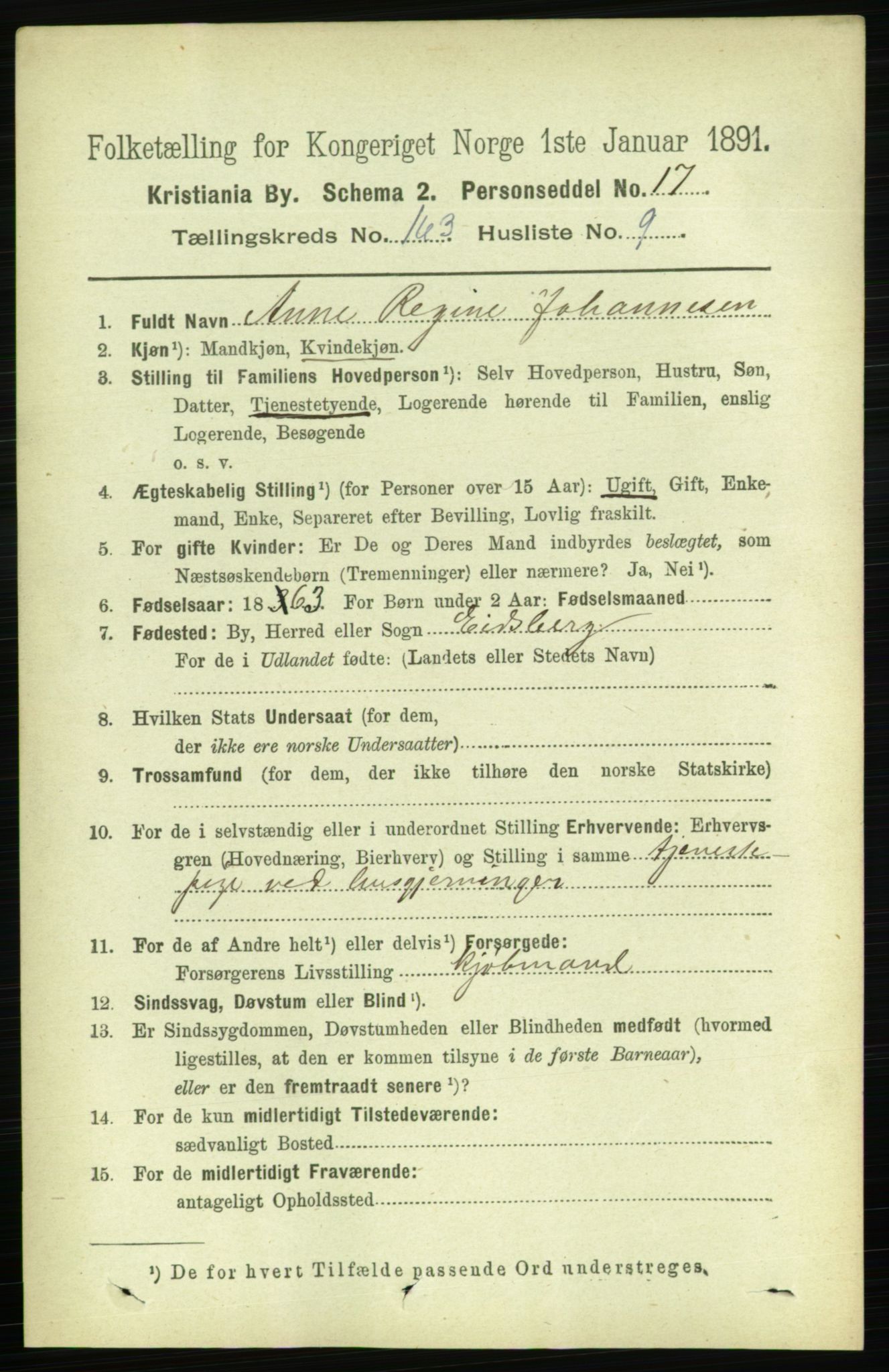 RA, 1891 census for 0301 Kristiania, 1891, p. 93705