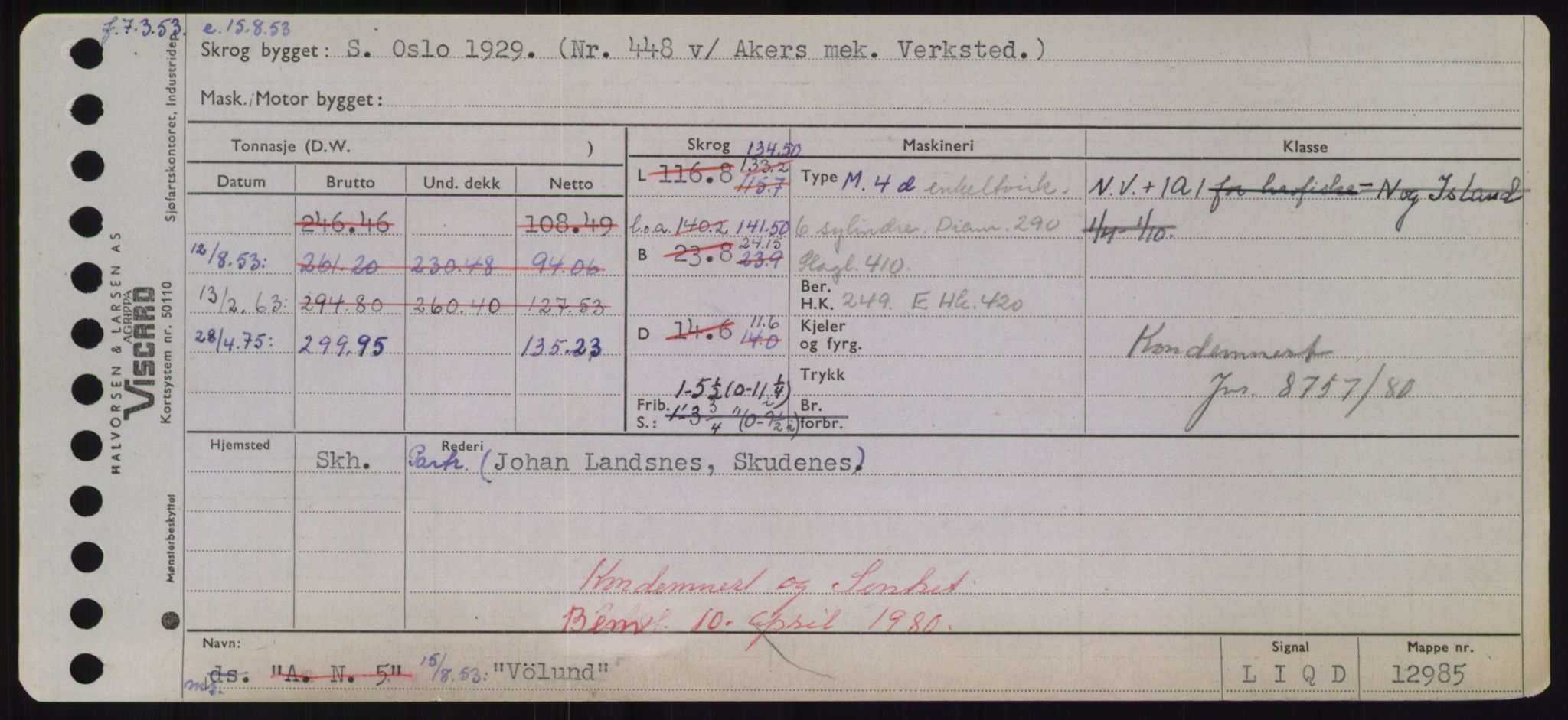 Sjøfartsdirektoratet med forløpere, Skipsmålingen, RA/S-1627/H/Hd/L0042: Fartøy, Vi-We, p. 145