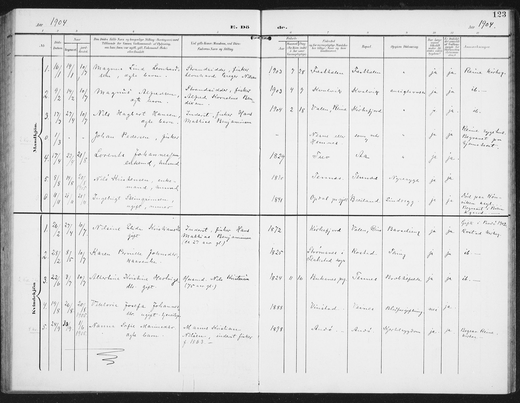 Ministerialprotokoller, klokkerbøker og fødselsregistre - Nordland, SAT/A-1459/886/L1221: Parish register (official) no. 886A03, 1903-1913, p. 123