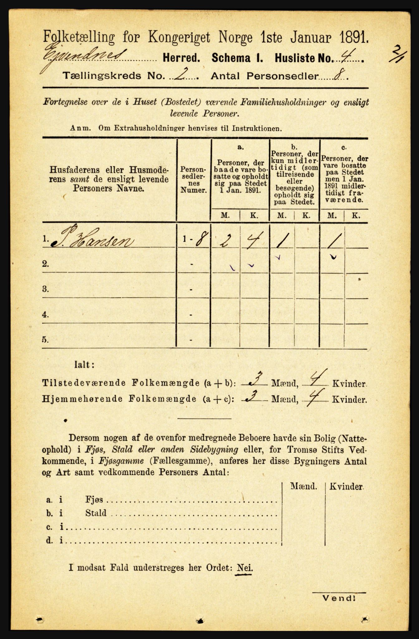 RA, 1891 census for 1853 Evenes, 1891, p. 387