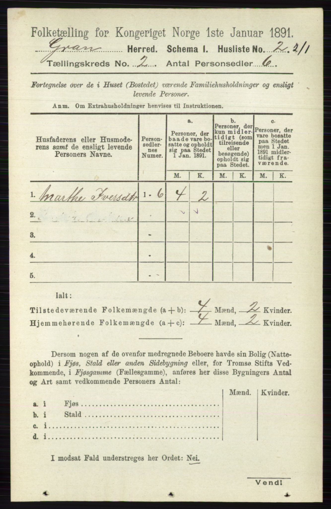 RA, 1891 census for 0534 Gran, 1891, p. 281