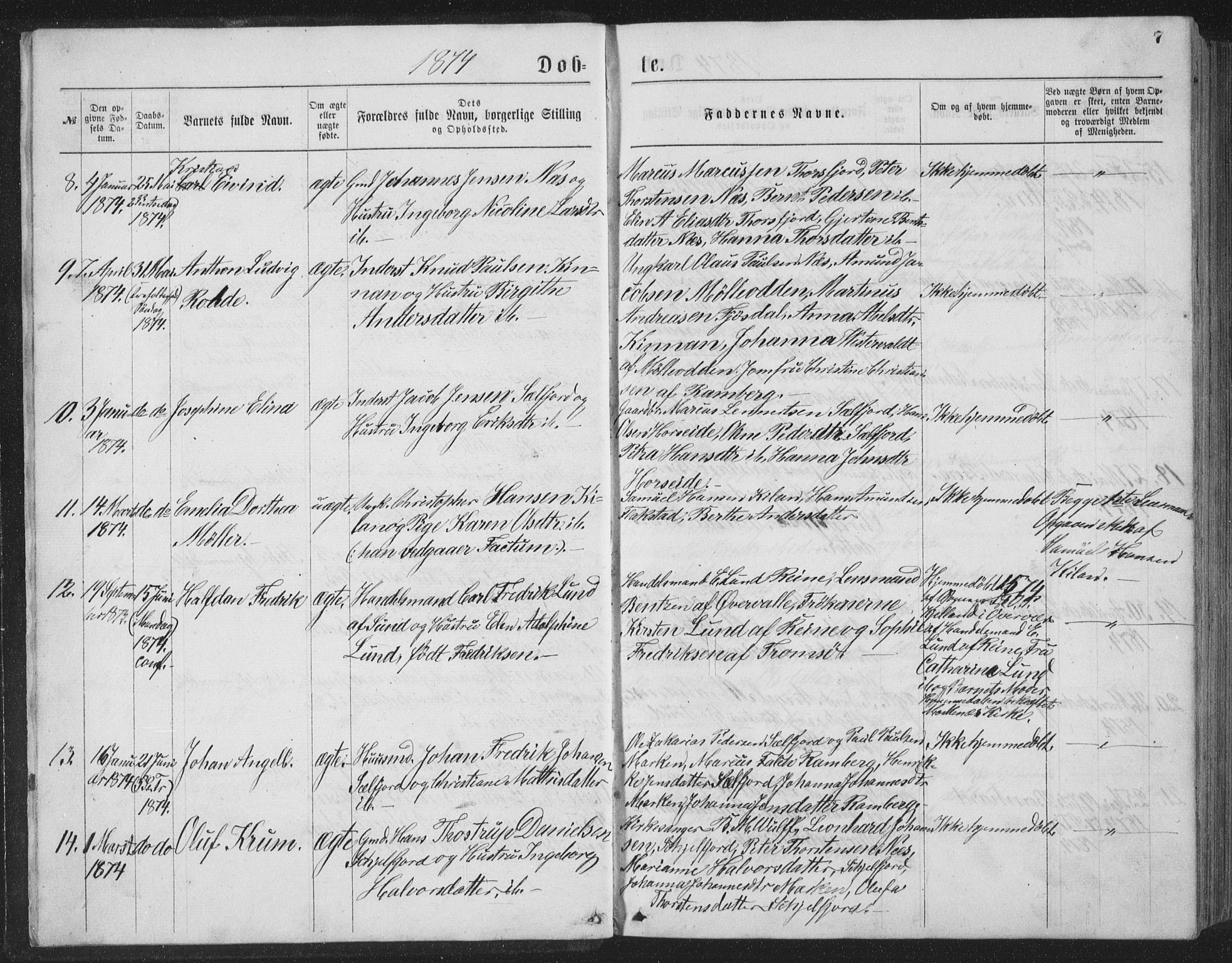 Ministerialprotokoller, klokkerbøker og fødselsregistre - Nordland, AV/SAT-A-1459/885/L1213: Parish register (copy) no. 885C02, 1874-1892, p. 7