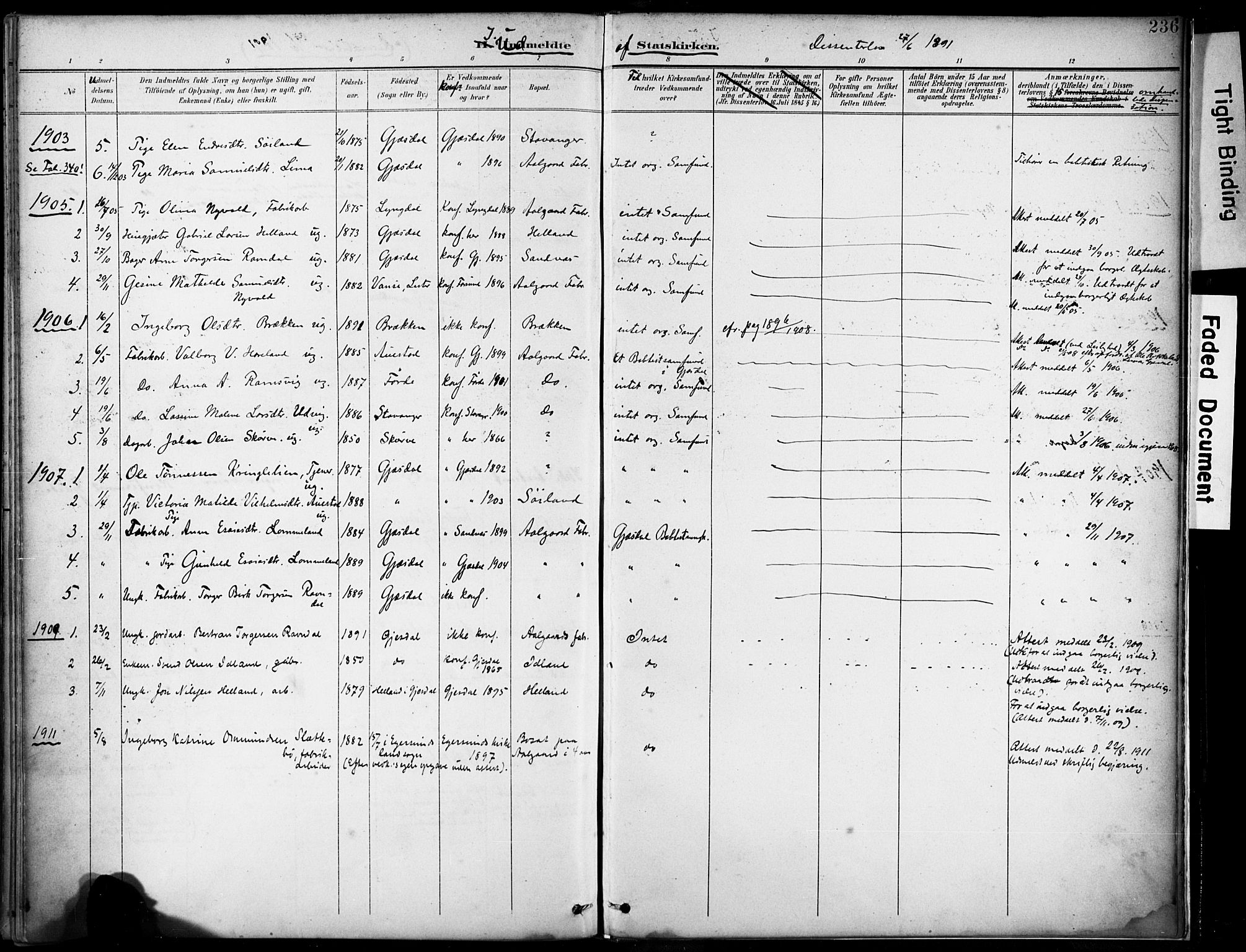 Lye sokneprestkontor, SAST/A-101794/001/30BA/L0012: Parish register (official) no. A 11, 1896-1909, p. 236