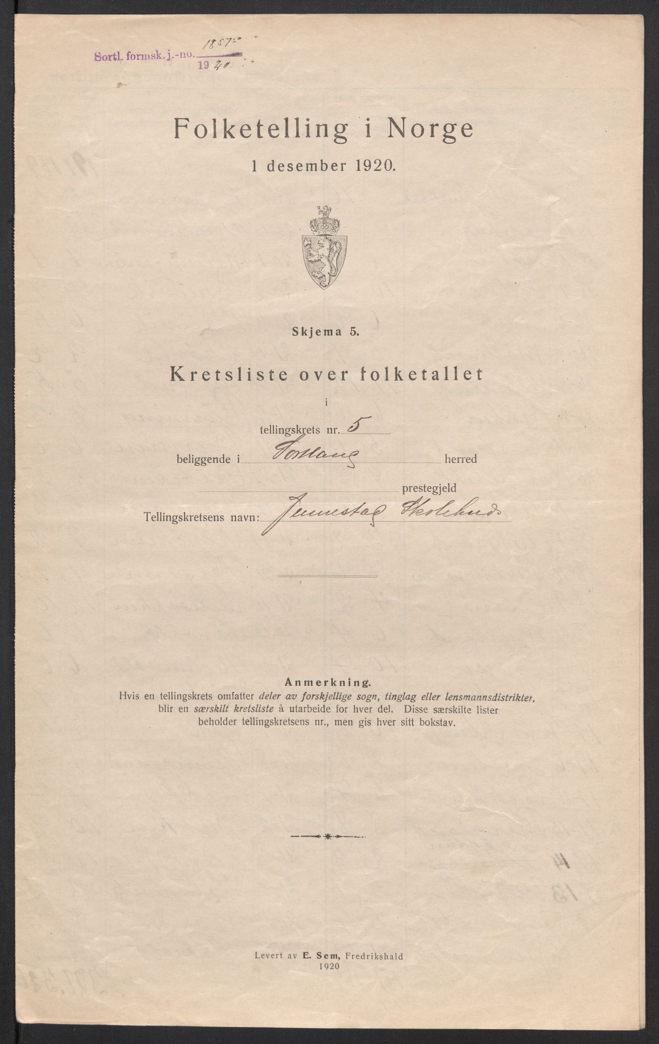 SAT, 1920 census for Sortland, 1920, p. 26