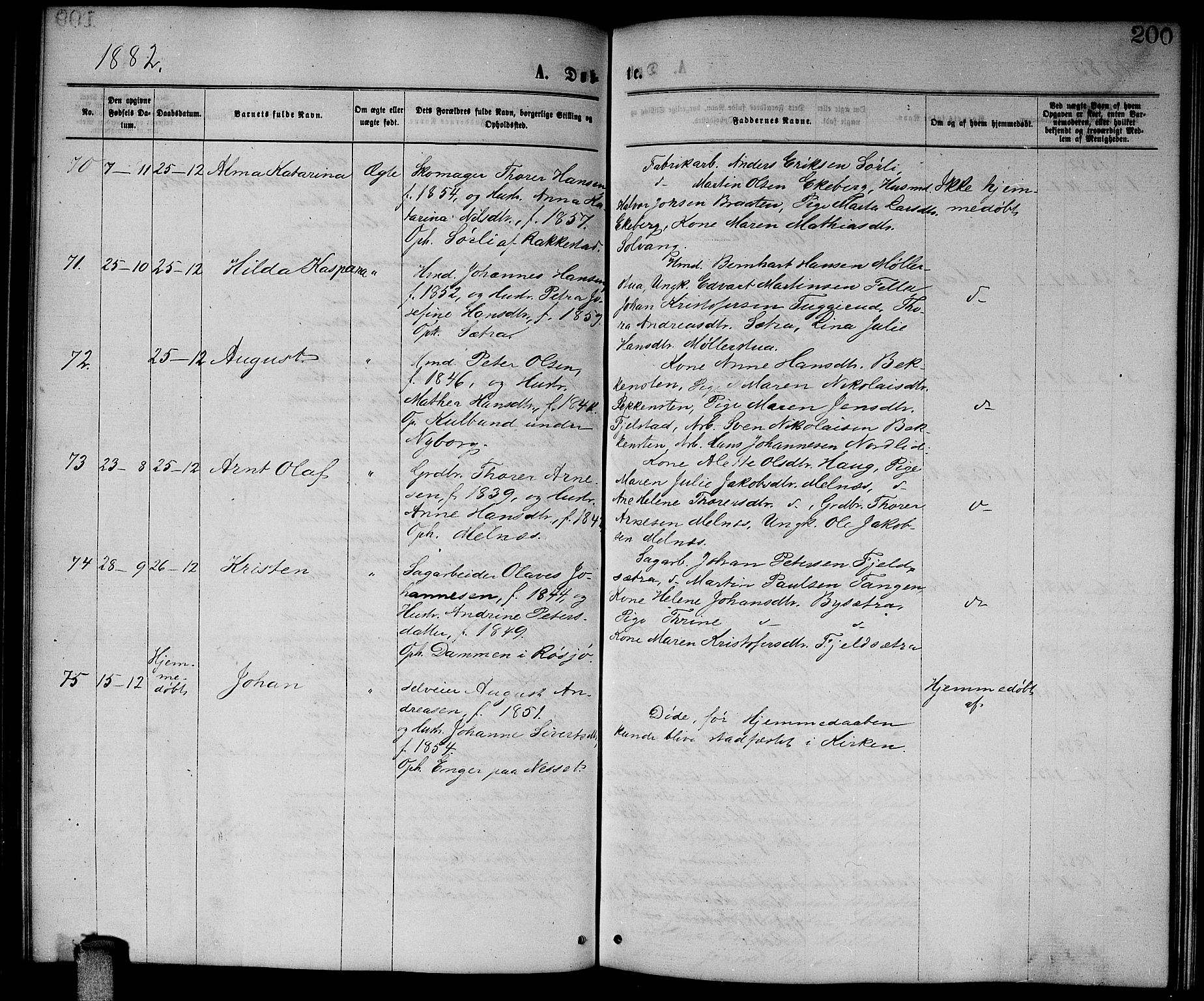 Enebakk prestekontor Kirkebøker, SAO/A-10171c/G/Ga/L0005: Parish register (copy) no. I 5, 1867-1888, p. 200