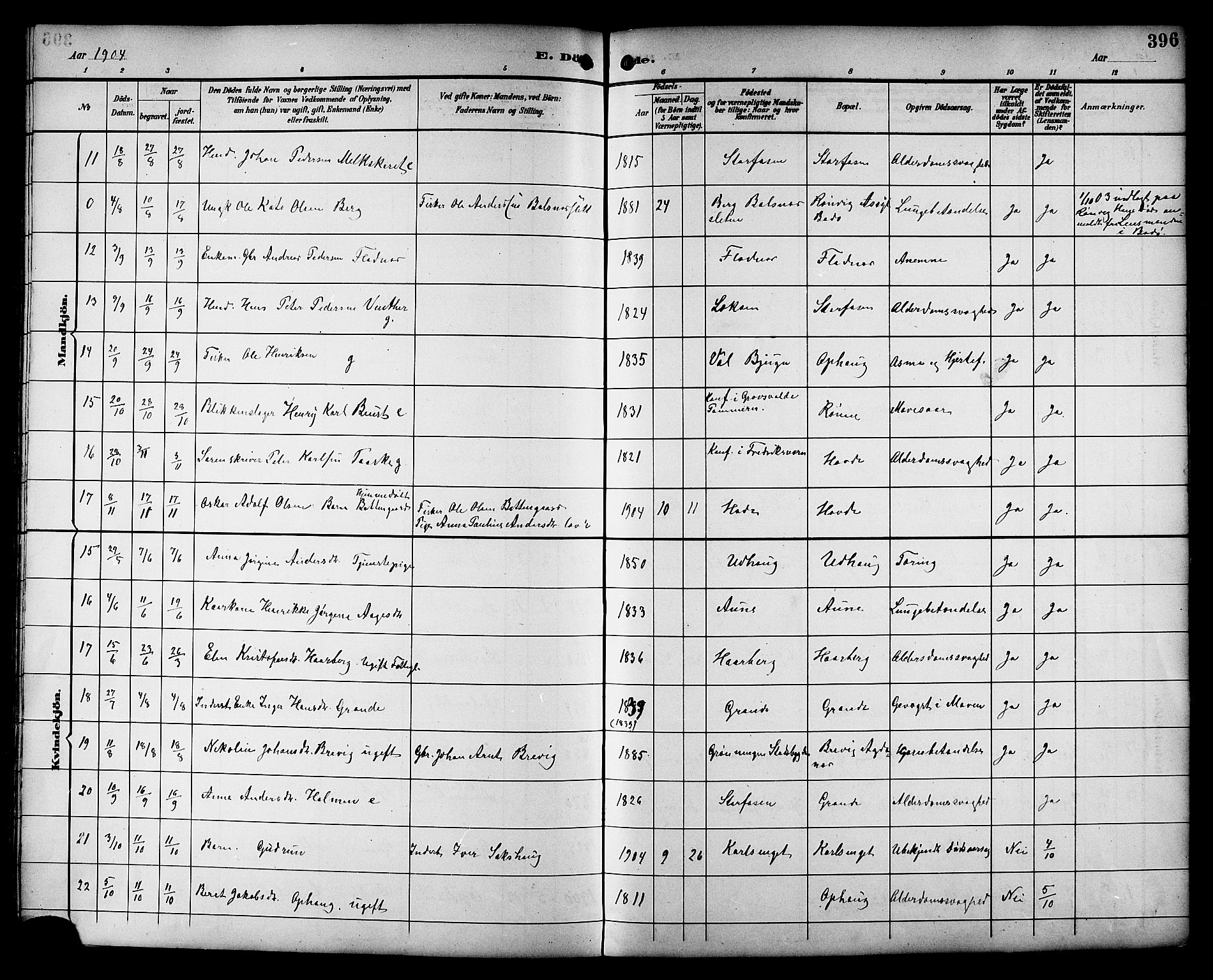 Ministerialprotokoller, klokkerbøker og fødselsregistre - Sør-Trøndelag, SAT/A-1456/659/L0746: Parish register (copy) no. 659C03, 1893-1912, p. 396