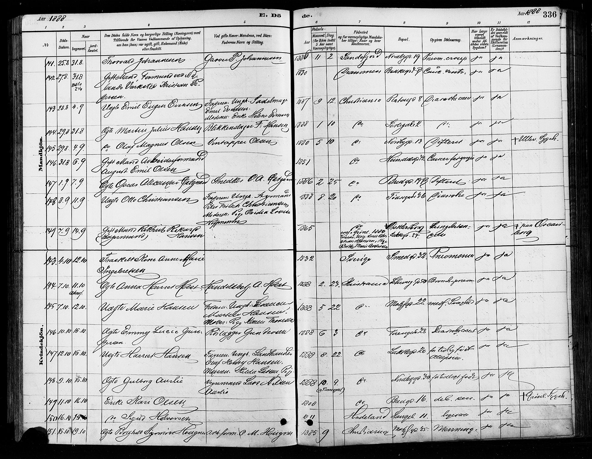 Grønland prestekontor Kirkebøker, AV/SAO-A-10848/F/Fa/L0008: Parish register (official) no. 8, 1881-1893, p. 336