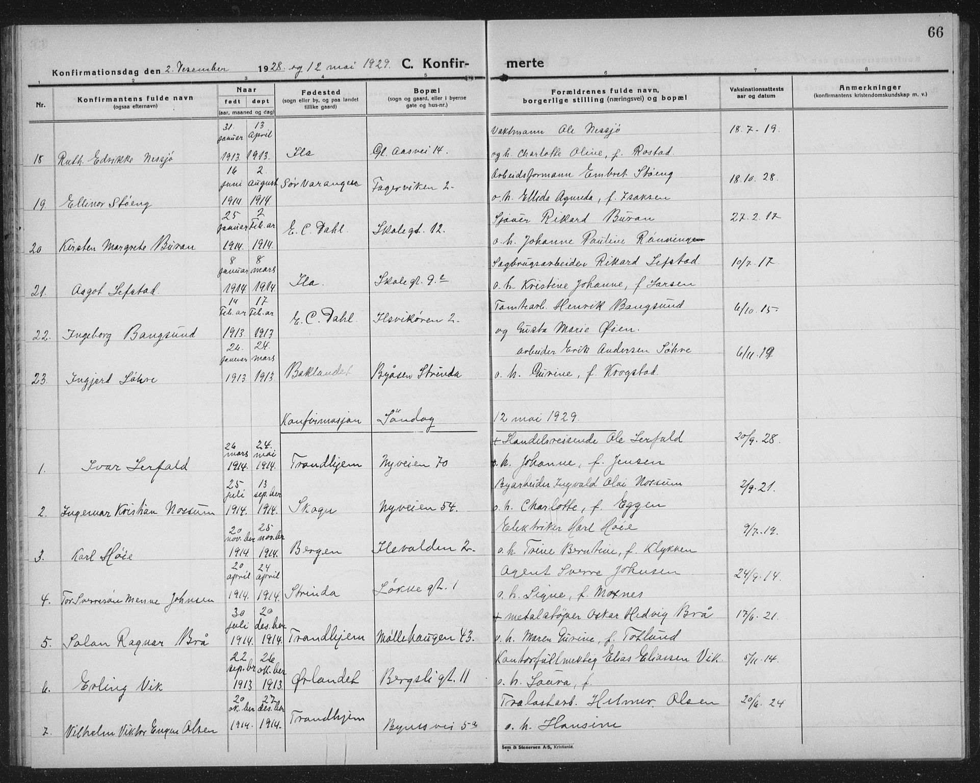 Ministerialprotokoller, klokkerbøker og fødselsregistre - Sør-Trøndelag, SAT/A-1456/603/L0175: Parish register (copy) no. 603C03, 1923-1941, p. 66