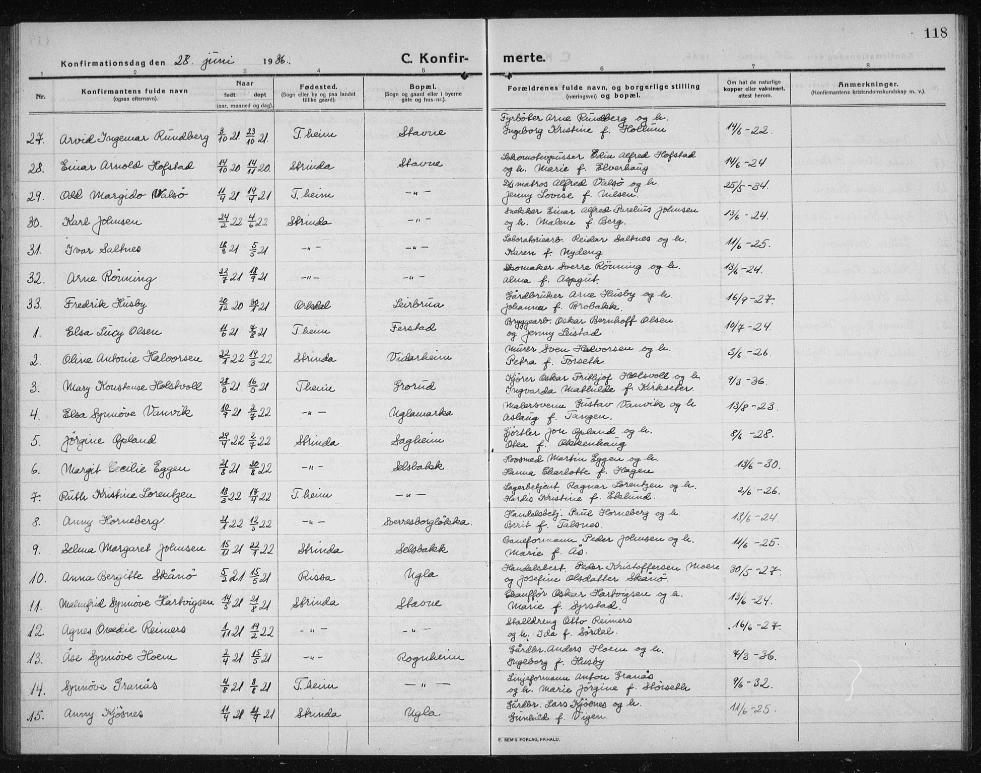 Ministerialprotokoller, klokkerbøker og fødselsregistre - Sør-Trøndelag, AV/SAT-A-1456/611/L0356: Parish register (copy) no. 611C04, 1914-1938, p. 118