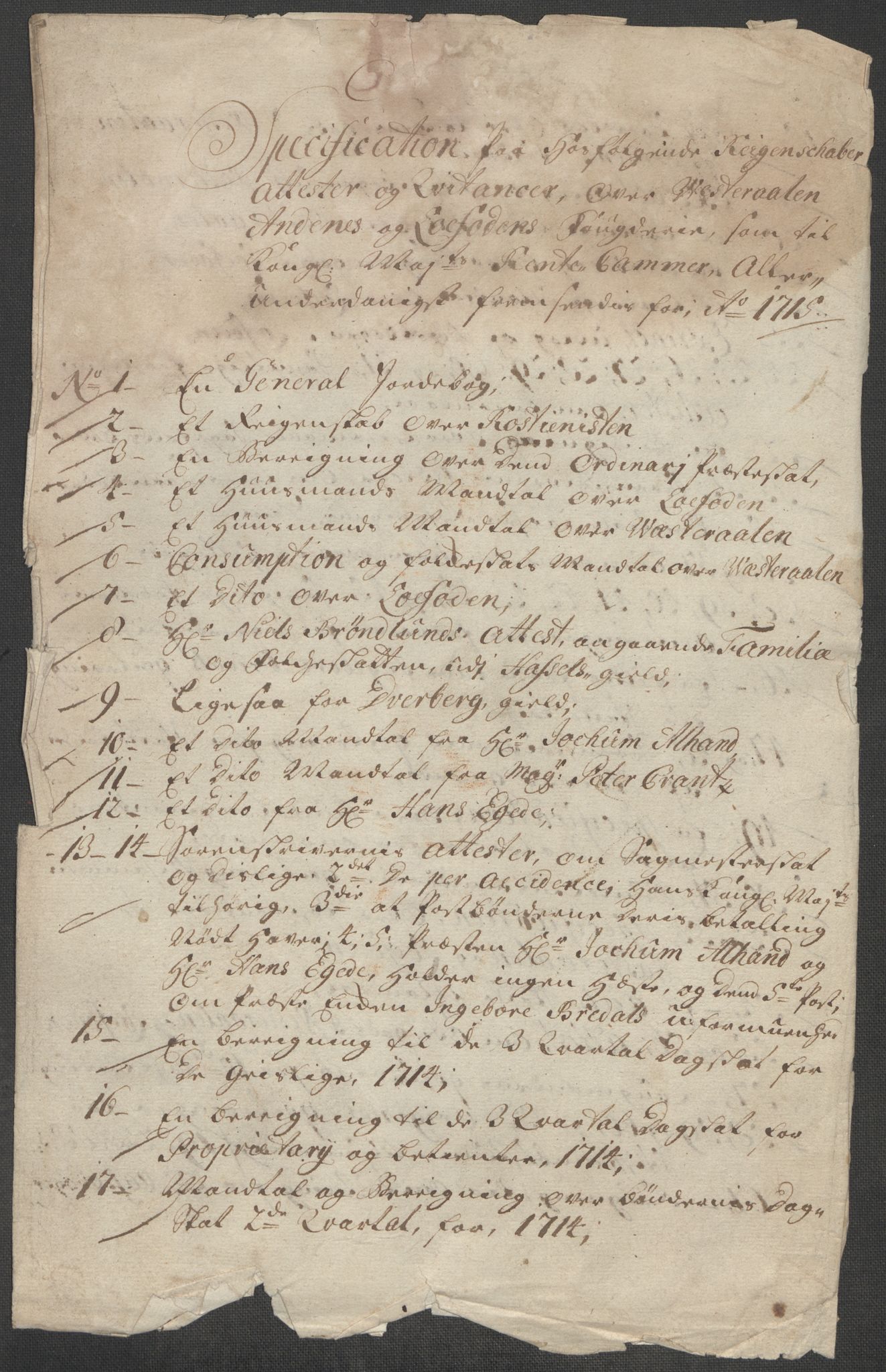 Rentekammeret inntil 1814, Reviderte regnskaper, Fogderegnskap, RA/EA-4092/R67/L4681: Fogderegnskap Vesterålen, Andenes og Lofoten, 1715, p. 24