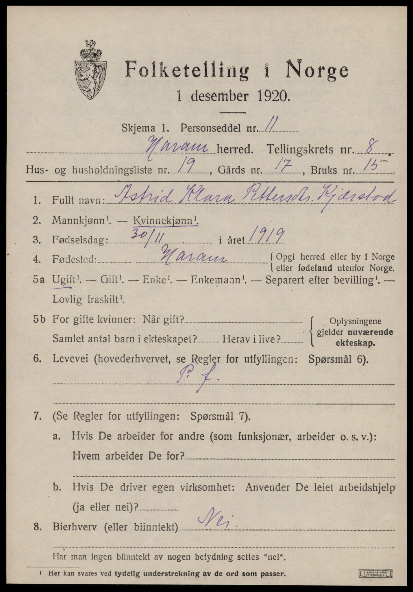 SAT, 1920 census for Haram, 1920, p. 4795