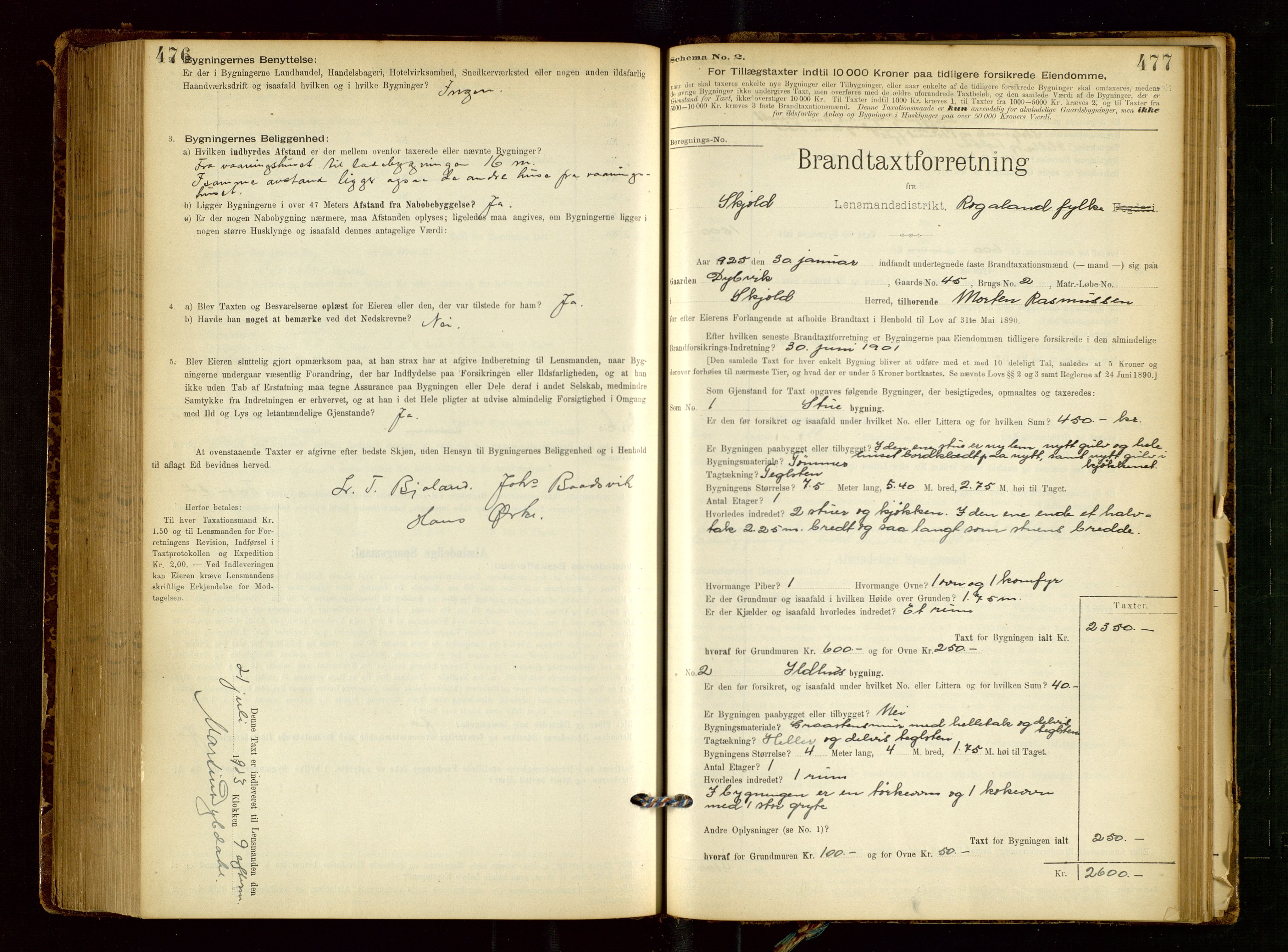 Skjold lensmannskontor, AV/SAST-A-100182/Gob/L0001: "Brandtaxationsprotokol for Skjold Lensmandsdistrikt Ryfylke Fogderi", 1894-1939, p. 476-477