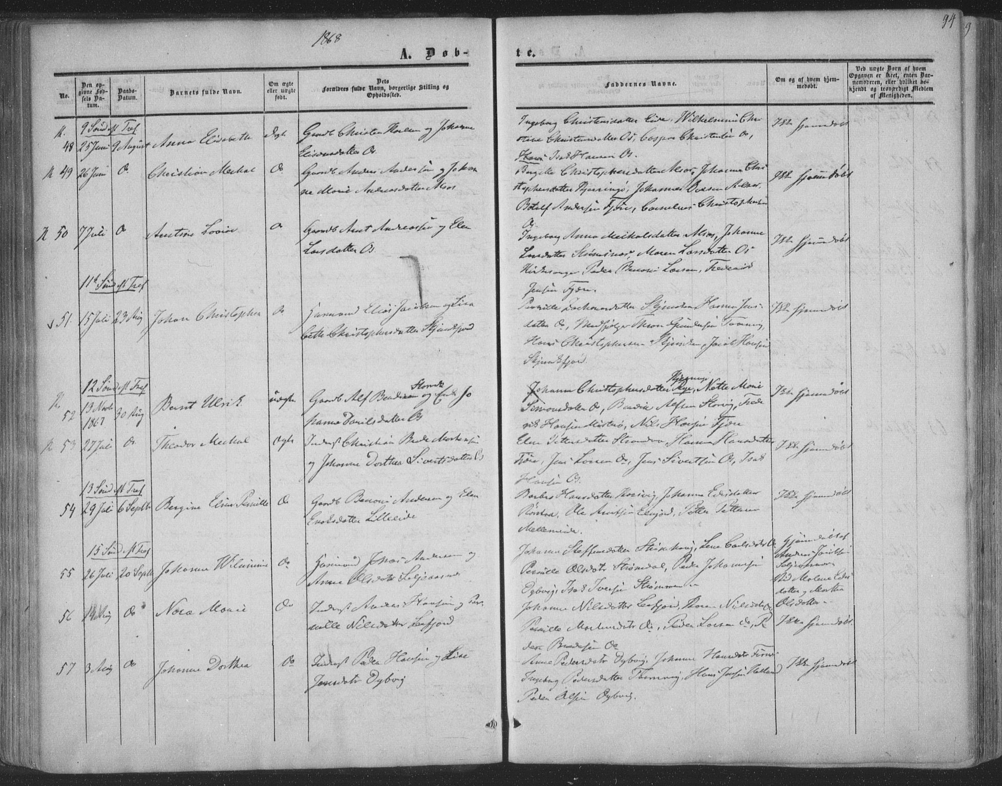 Ministerialprotokoller, klokkerbøker og fødselsregistre - Nordland, AV/SAT-A-1459/853/L0770: Parish register (official) no. 853A09, 1857-1870, p. 94