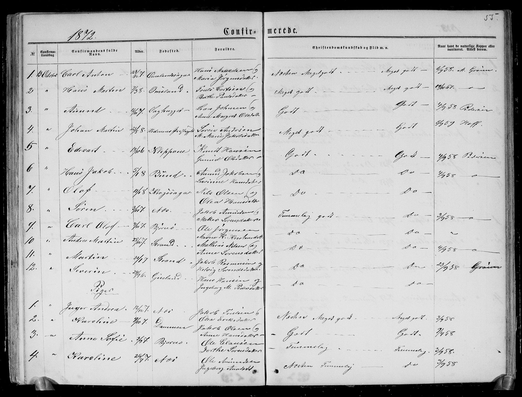 Brunlanes kirkebøker, SAKO/A-342/G/Gc/L0001: Parish register (copy) no. III 1, 1866-1890, p. 55