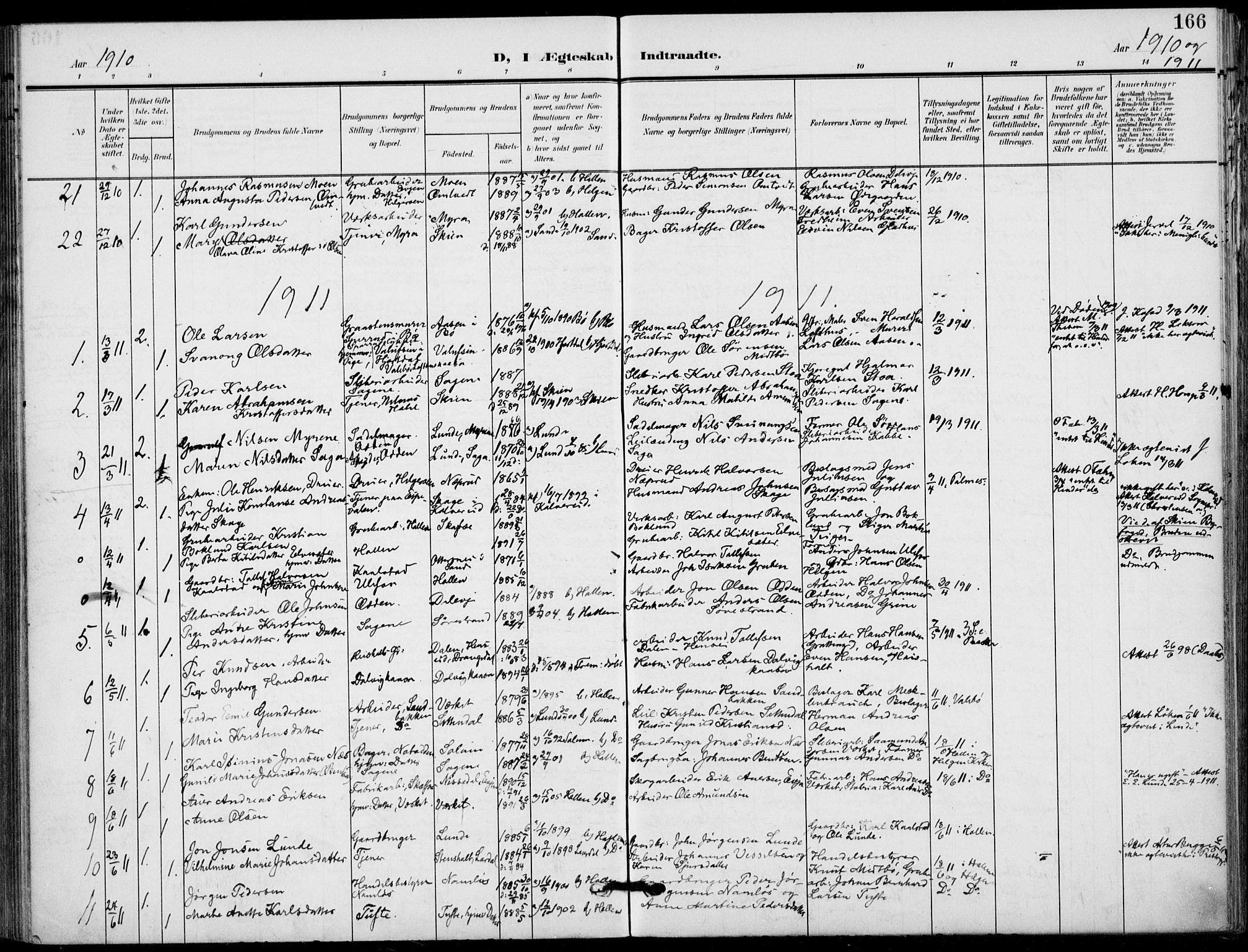 Holla kirkebøker, AV/SAKO-A-272/F/Fa/L0012: Parish register (official) no. 12, 1907-1923, p. 166