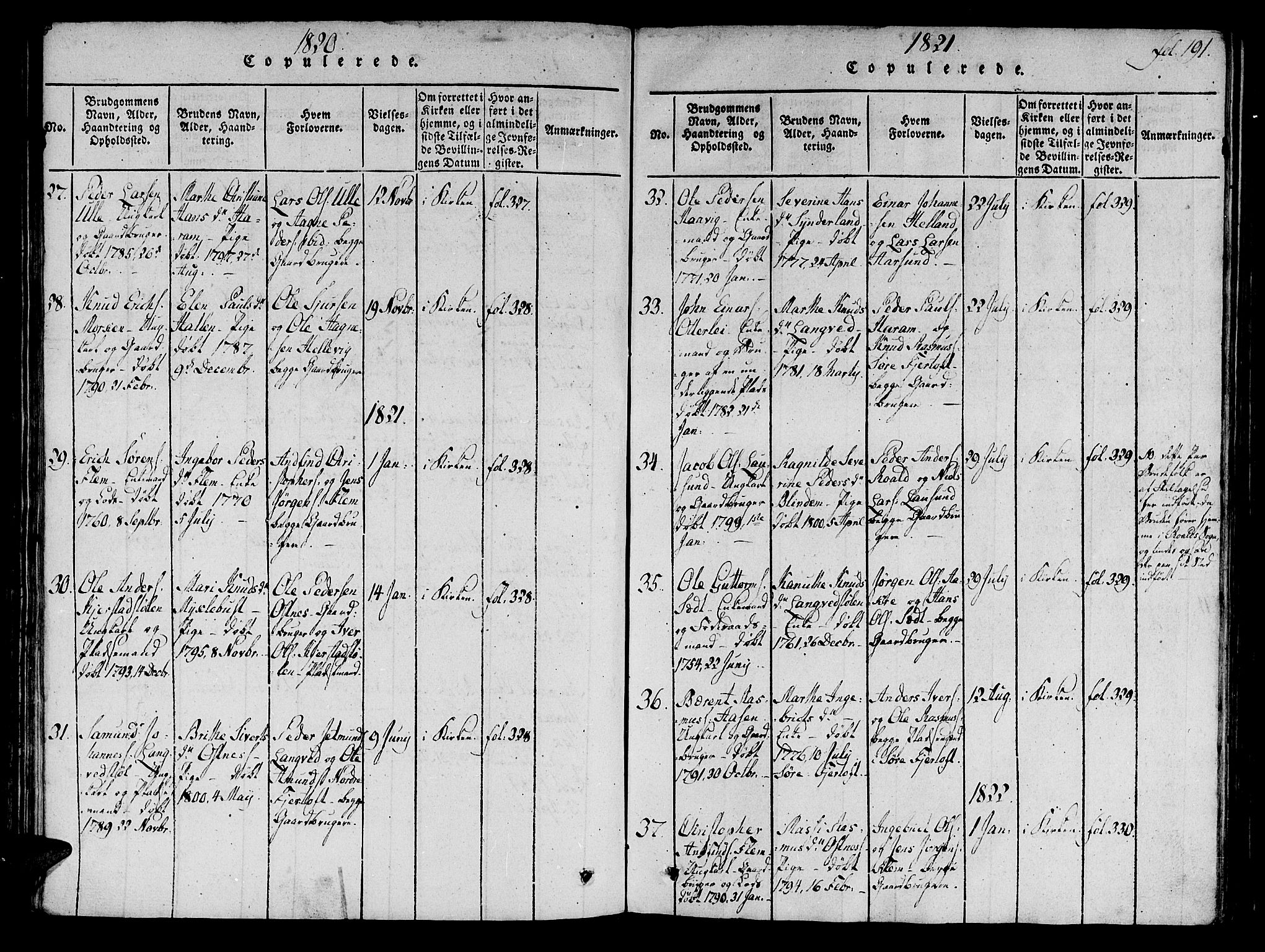 Ministerialprotokoller, klokkerbøker og fødselsregistre - Møre og Romsdal, SAT/A-1454/536/L0495: Parish register (official) no. 536A04, 1818-1847, p. 191