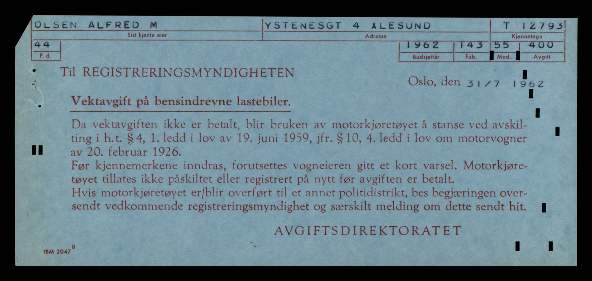 Møre og Romsdal vegkontor - Ålesund trafikkstasjon, SAT/A-4099/F/Fe/L0035: Registreringskort for kjøretøy T 12653 - T 12829, 1927-1998, p. 2338