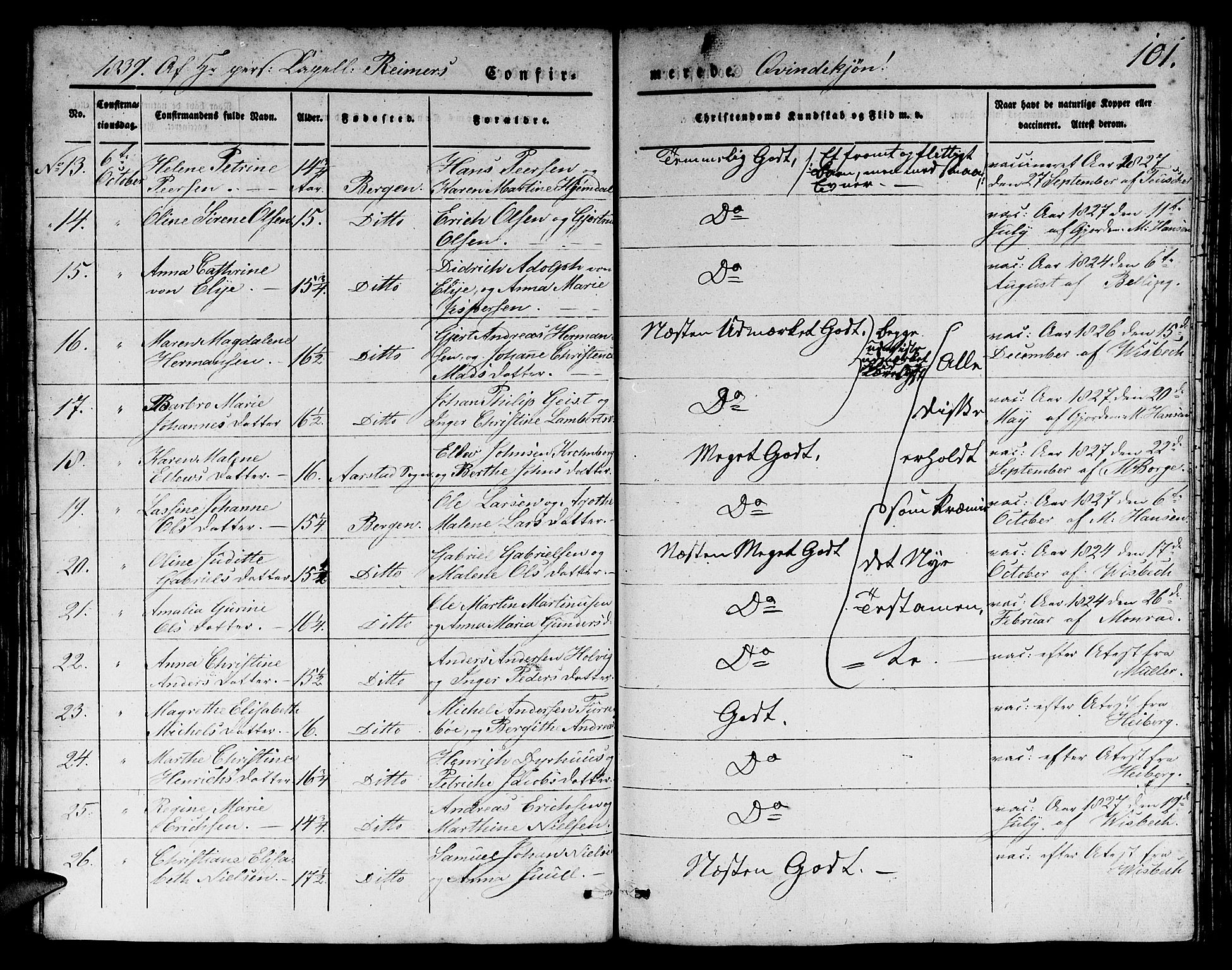 Domkirken sokneprestembete, SAB/A-74801/H/Hab/L0022: Parish register (copy) no. C 2, 1839-1854, p. 101