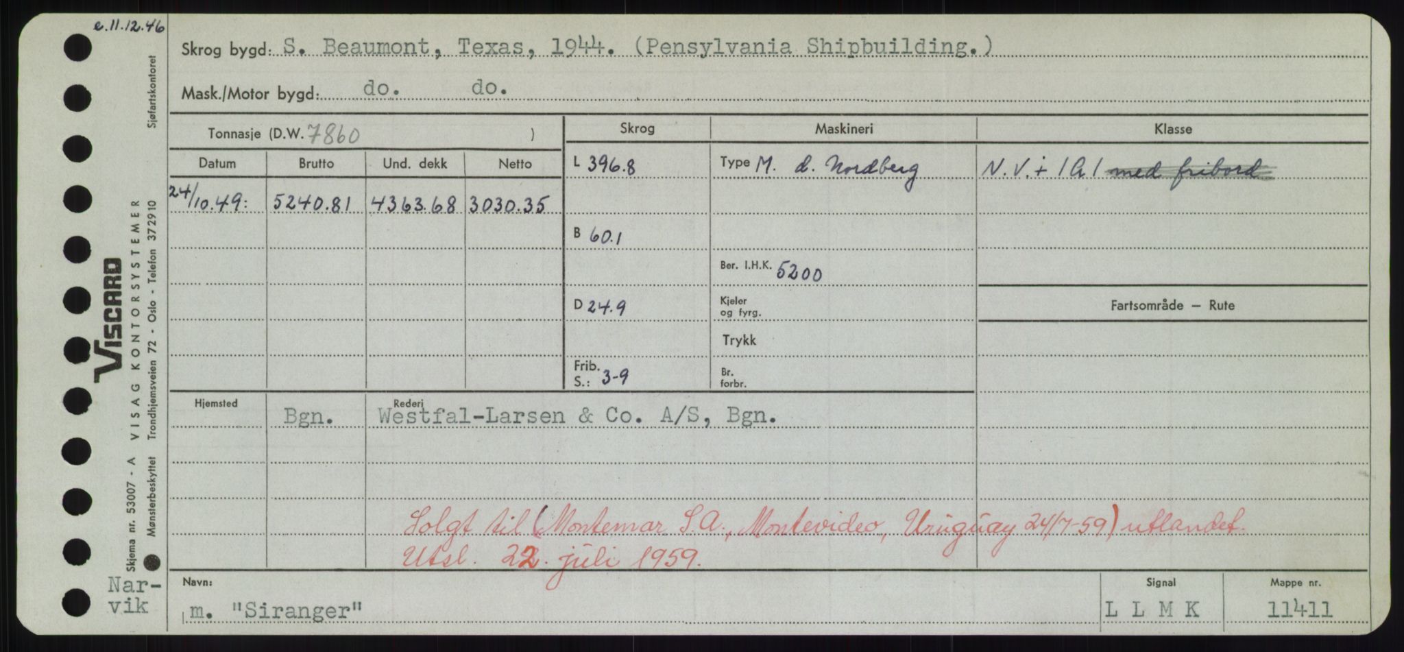 Sjøfartsdirektoratet med forløpere, Skipsmålingen, RA/S-1627/H/Hd/L0033: Fartøy, Sevi-Sjø, p. 243