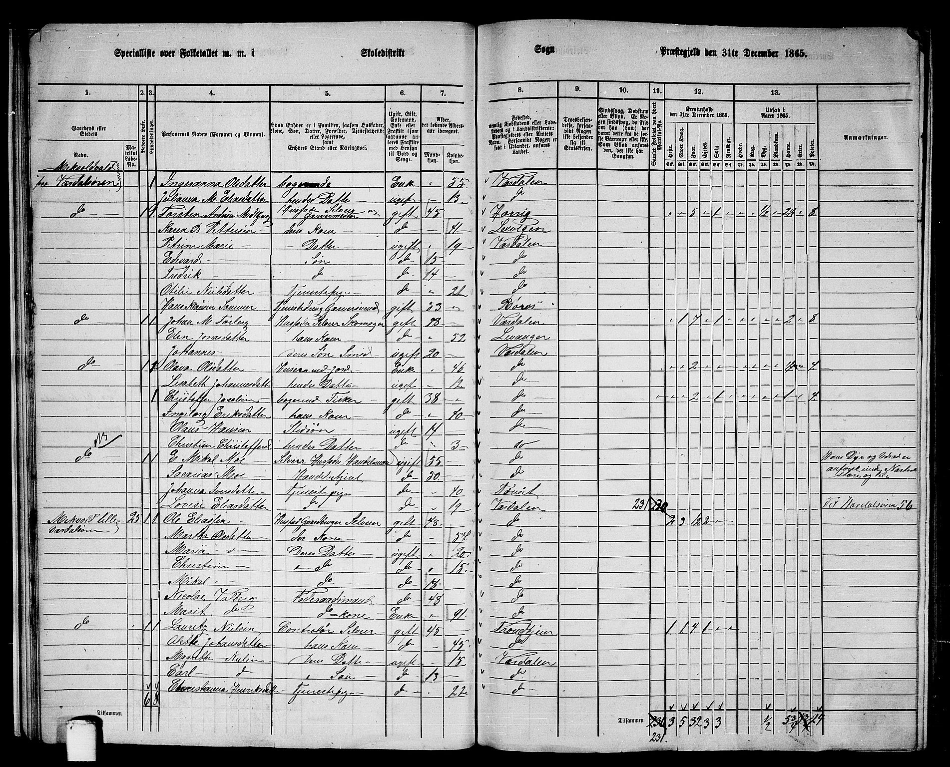 RA, 1865 census for Verdal, 1865, p. 21