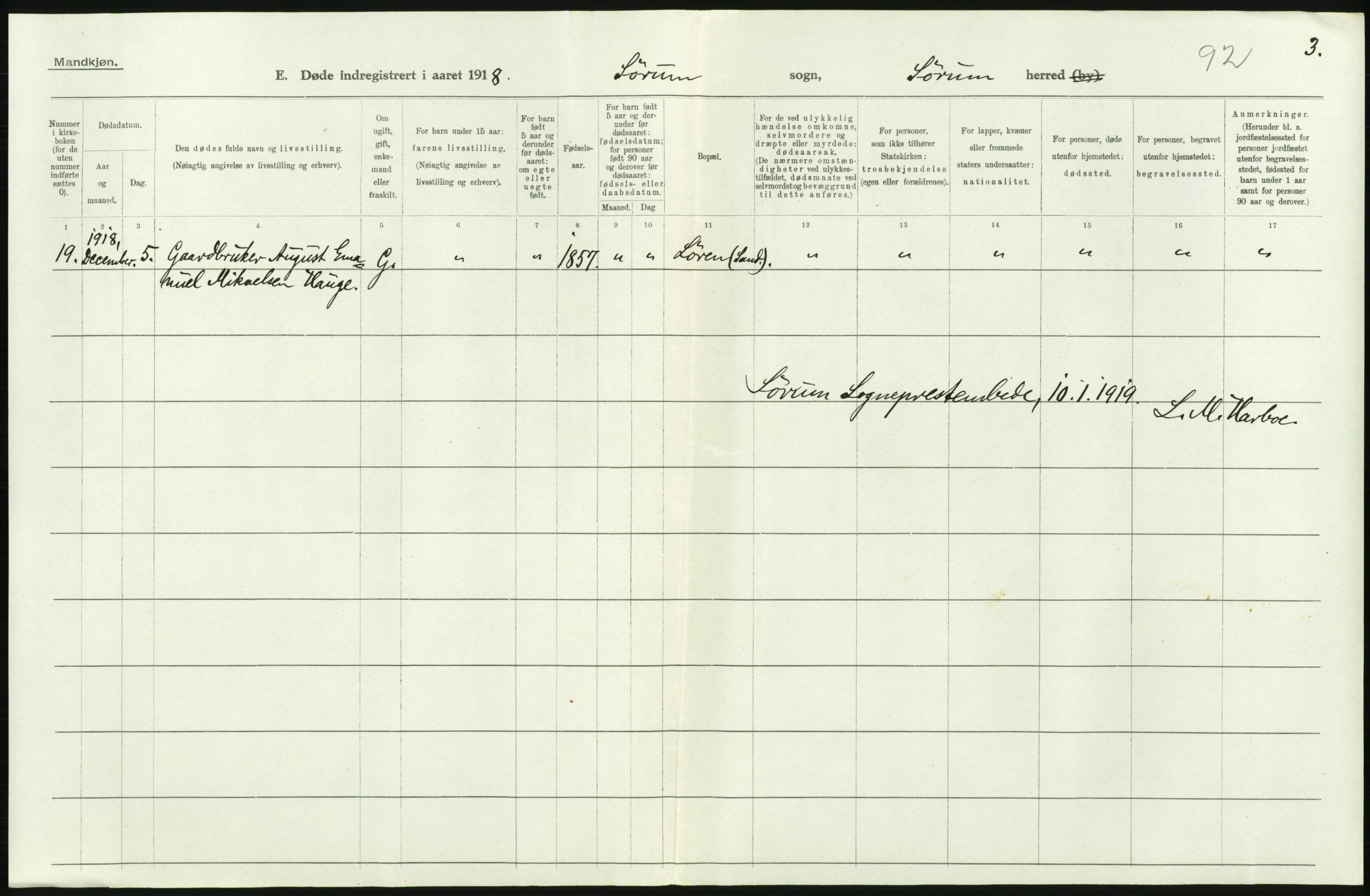 Statistisk sentralbyrå, Sosiodemografiske emner, Befolkning, AV/RA-S-2228/D/Df/Dfb/Dfbh/L0006: Akershus fylke: Døde. Bygder og byer., 1918, p. 234