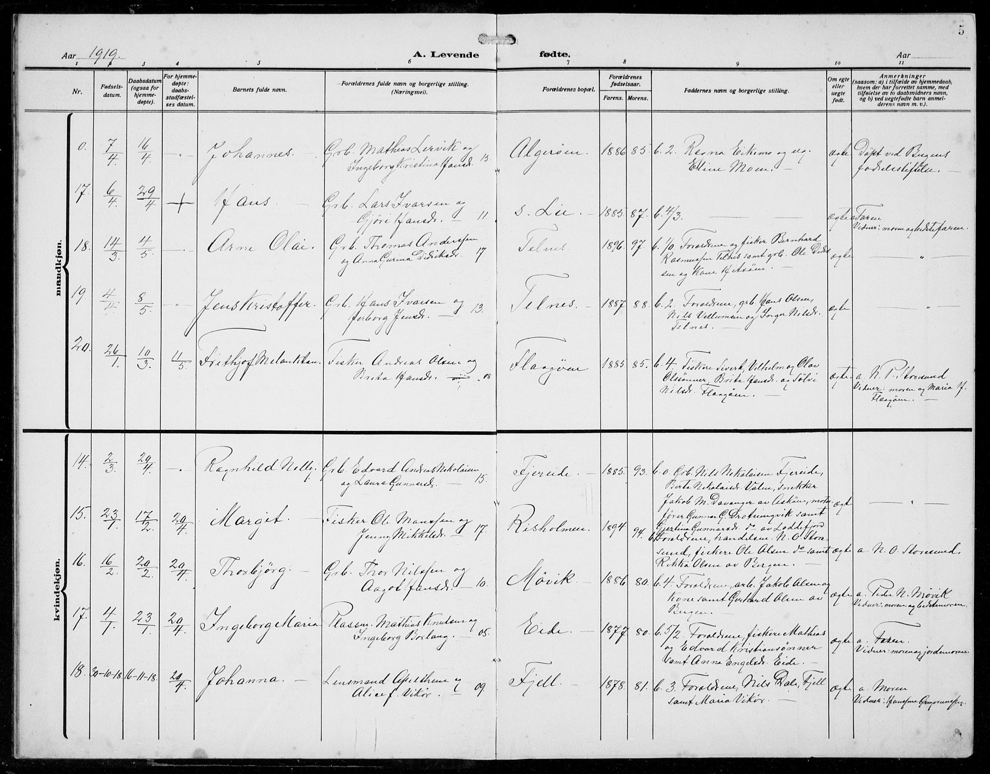 Fjell sokneprestembete, AV/SAB-A-75301/H/Hab: Parish register (copy) no. A  6, 1918-1936, p. 5