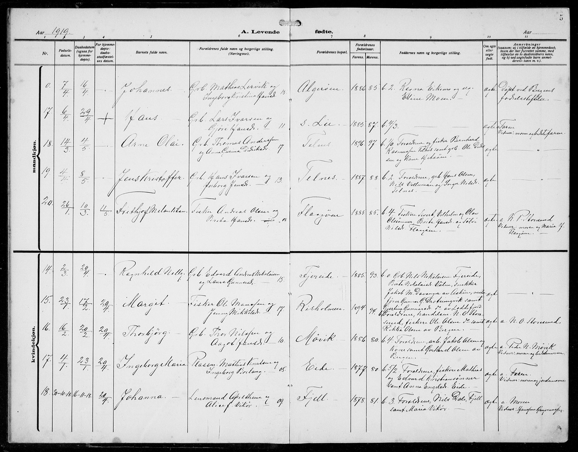 Fjell sokneprestembete, AV/SAB-A-75301/H/Hab: Parish register (copy) no. A  6, 1918-1936, p. 5