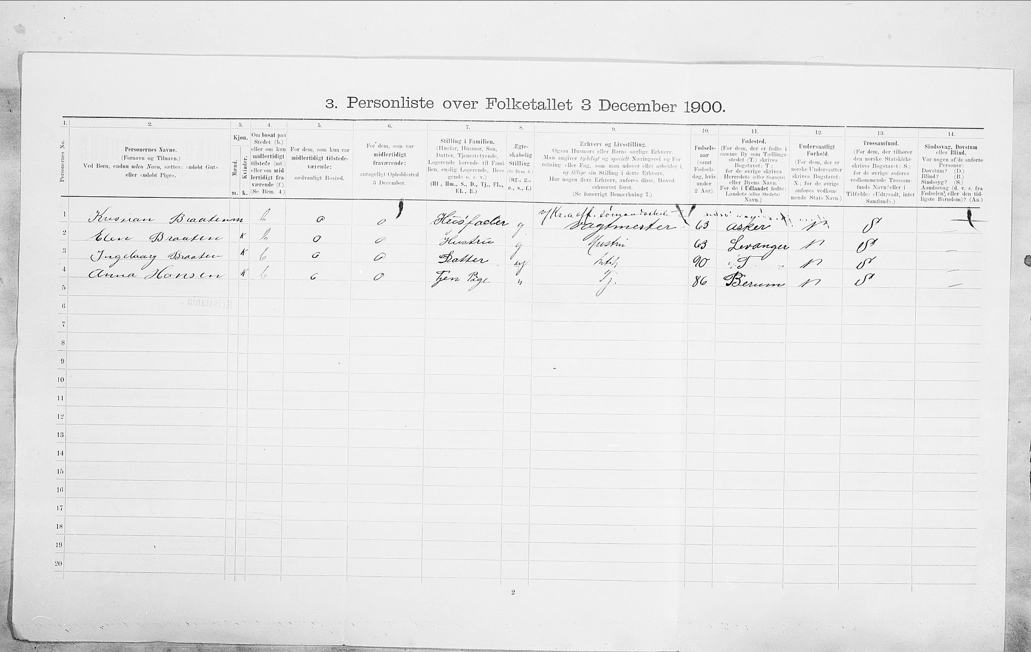 SAO, 1900 census for Kristiania, 1900, p. 90233